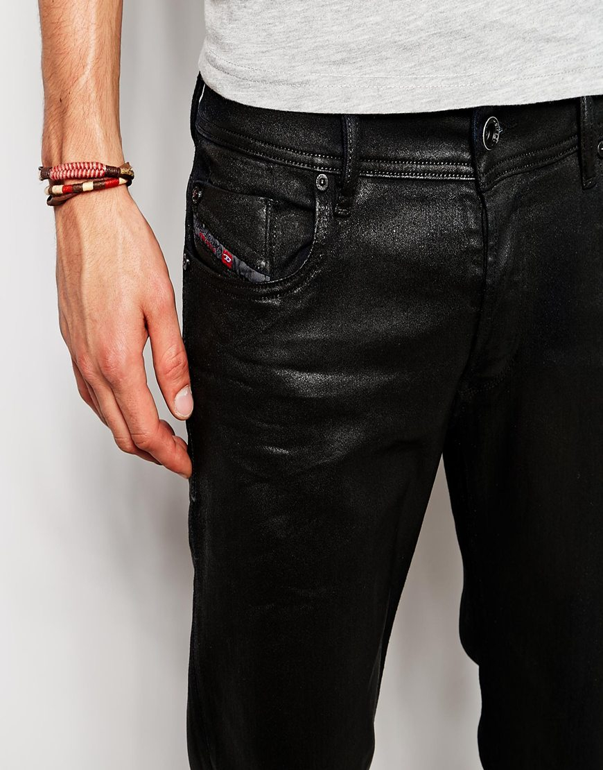 DIESEL Jeans Sleenker 608h Stretch Skinny Black Leather Look for Men - Lyst
