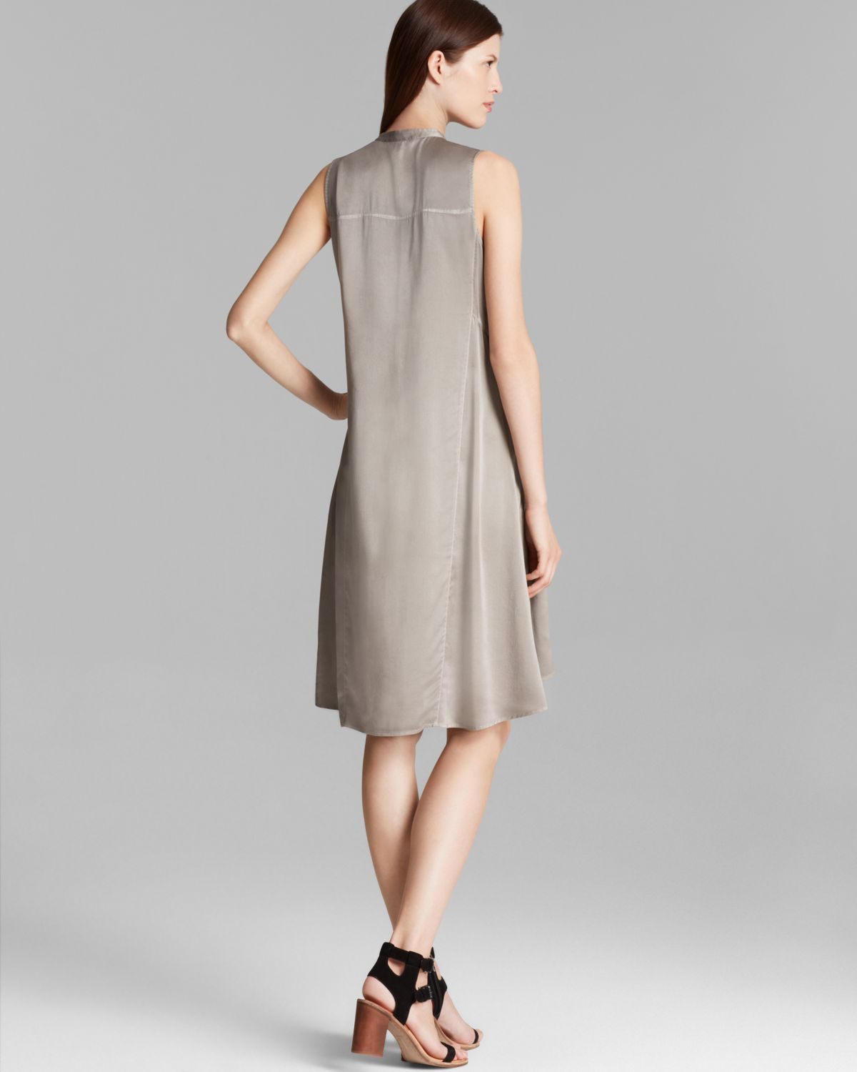 Eileen Fisher Limestone DAZE SHEER SILK PRINT Halter Midi Dress $278