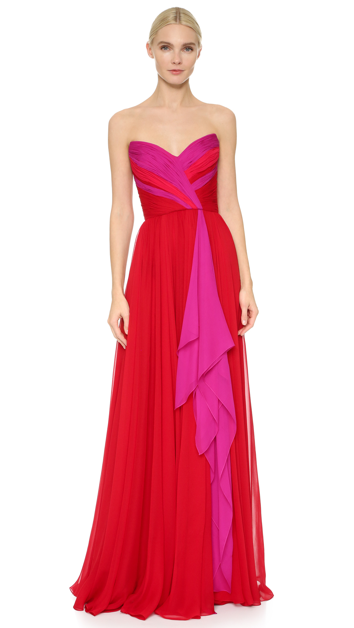 Reem Acra Strapless Chiffon Gown in Red ...