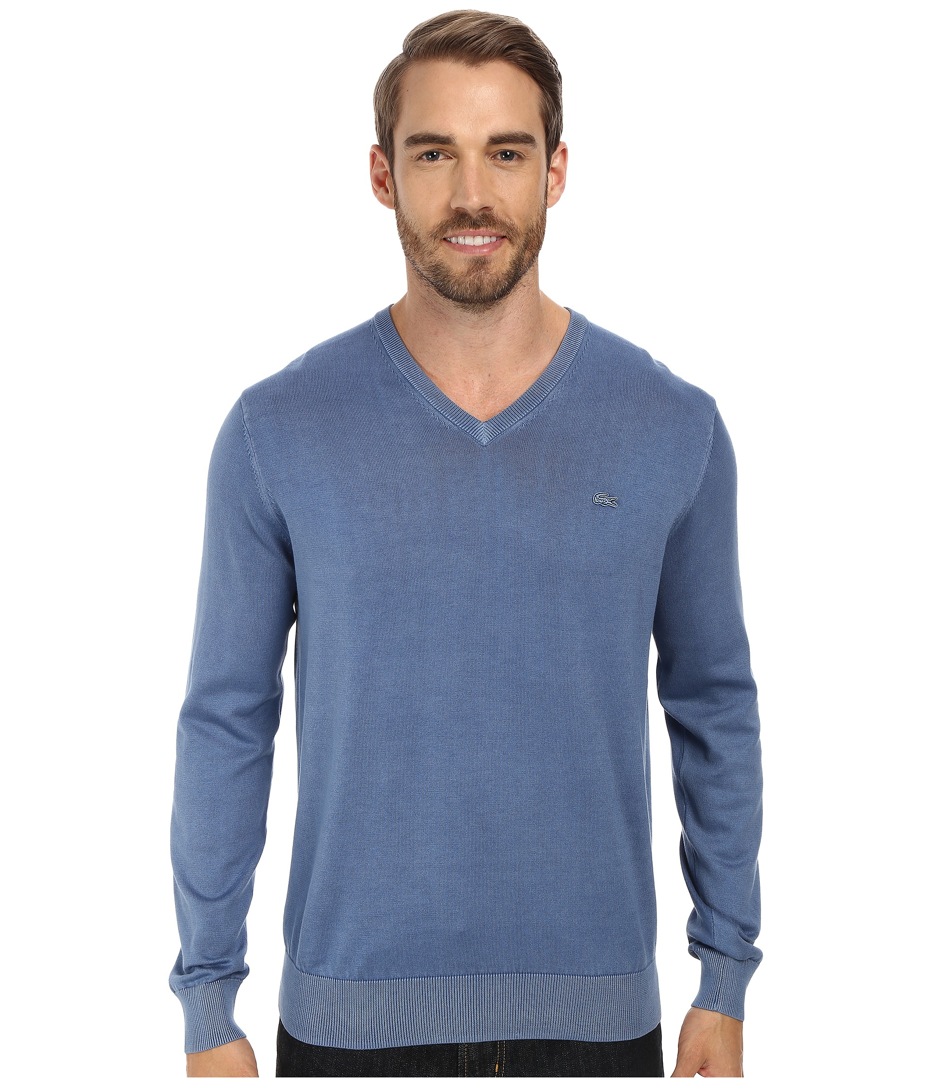 Lyst - Lacoste Jersey V-neck Vintage Wash Sweater in Blue for Men