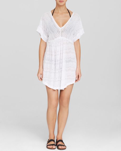 J Valdi Short Sleeve Swim Cover Up Tunic Dress in White | Lyst