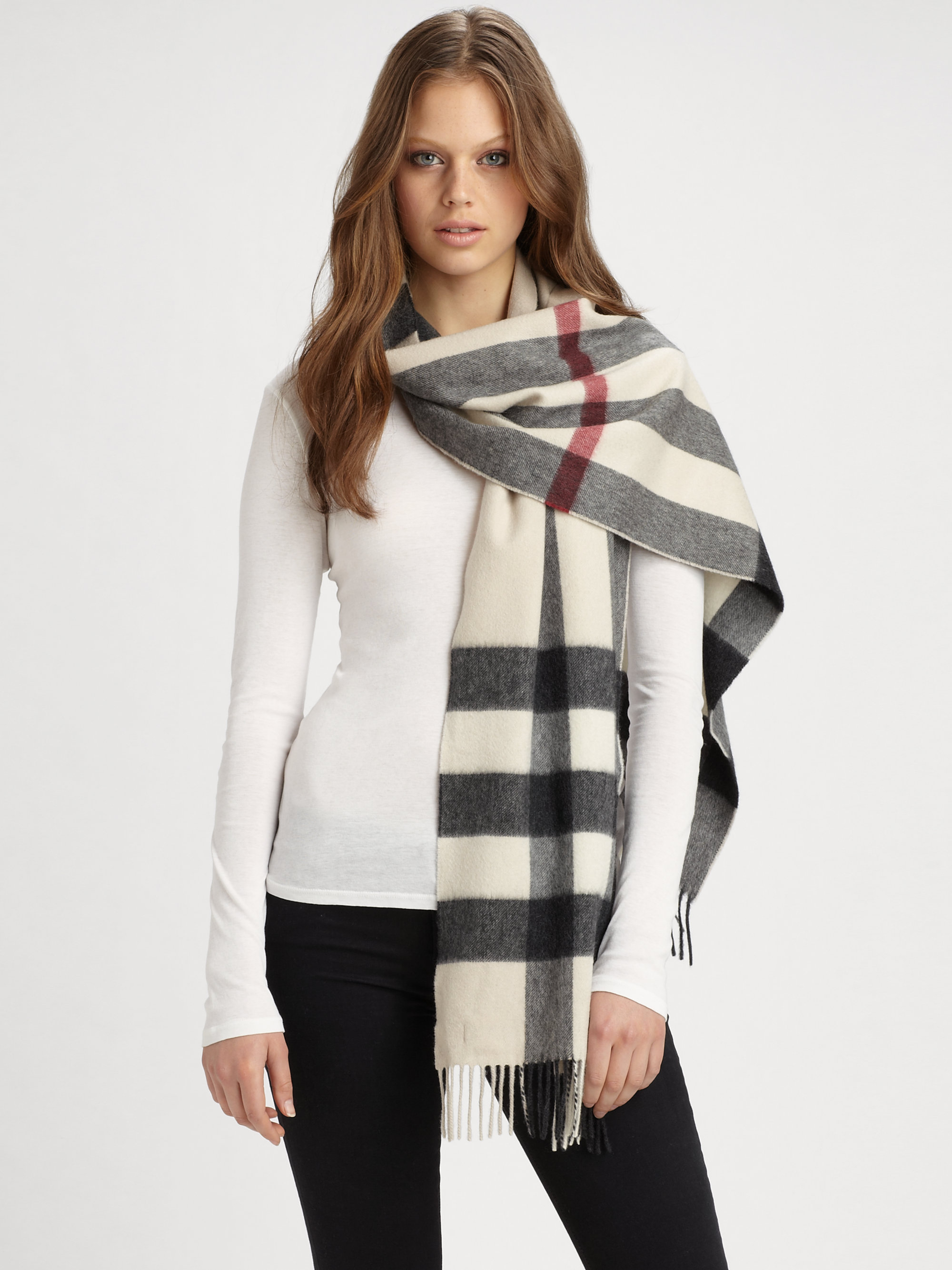 Burberry Half Mega Check Cashmere Scarf in Brown | Lyst