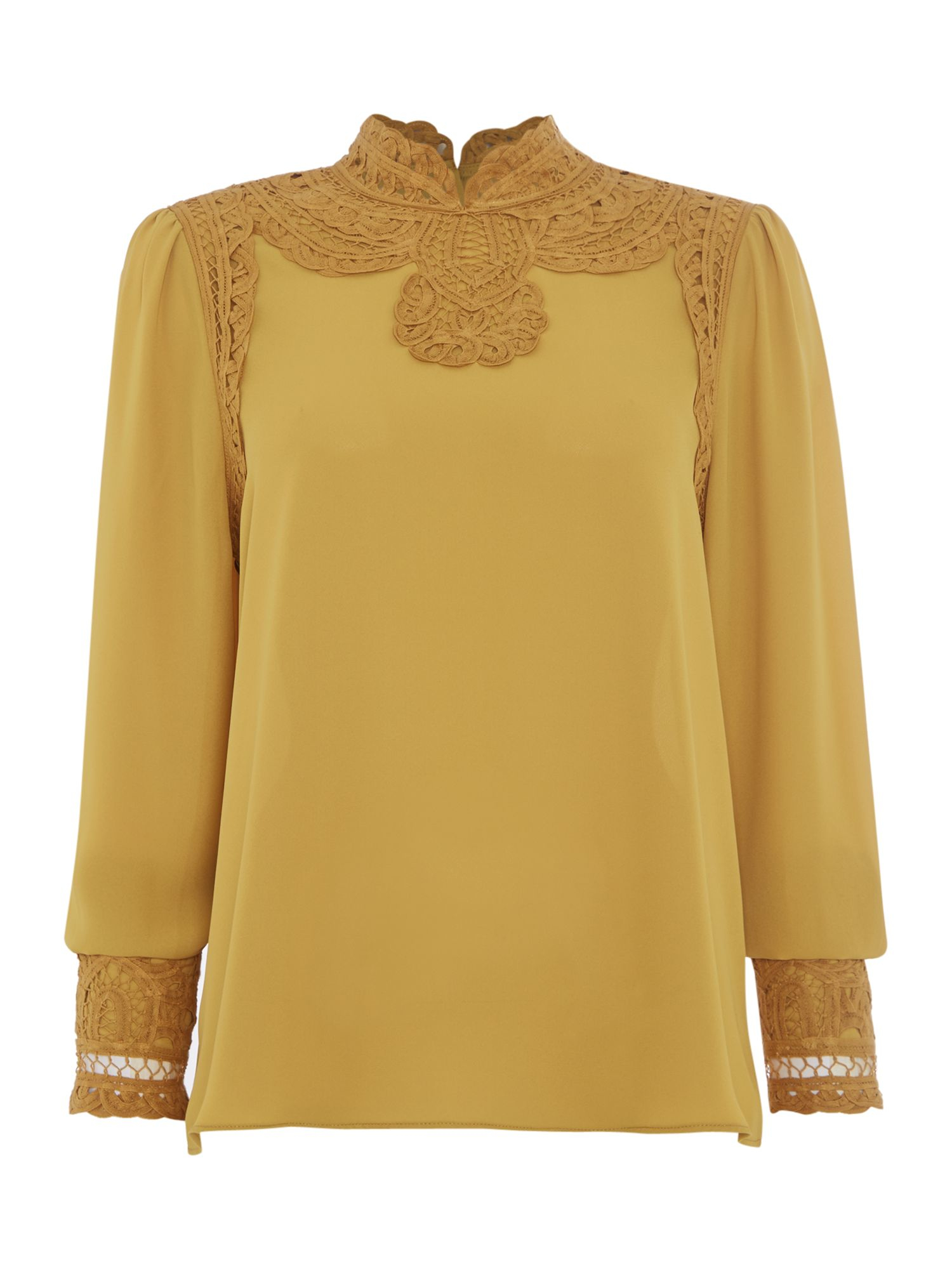 Biba Battenburg Lace Edwardian Blouse in Yellow Lyst