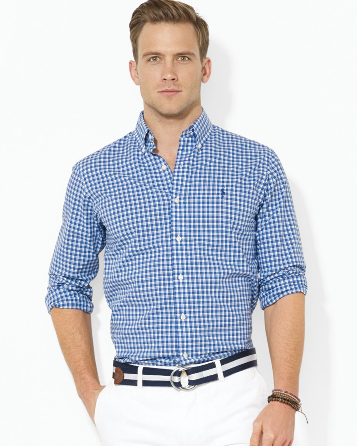 Ralph Lauren Polo Check Poplin Sport Shirt Custom Fit in Blue for Men ...