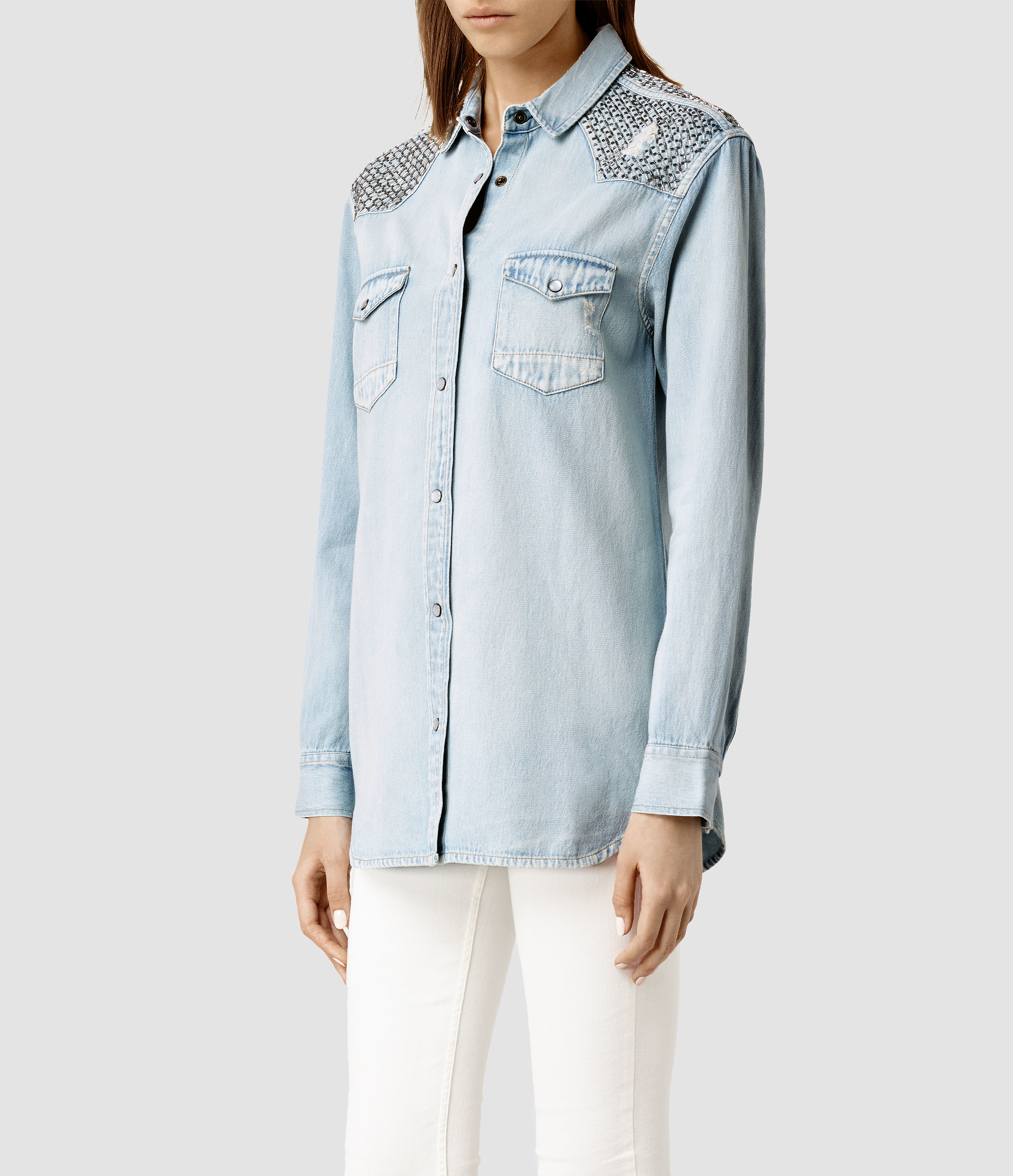 AllSaints Raine Denim Shirt in Indigo 