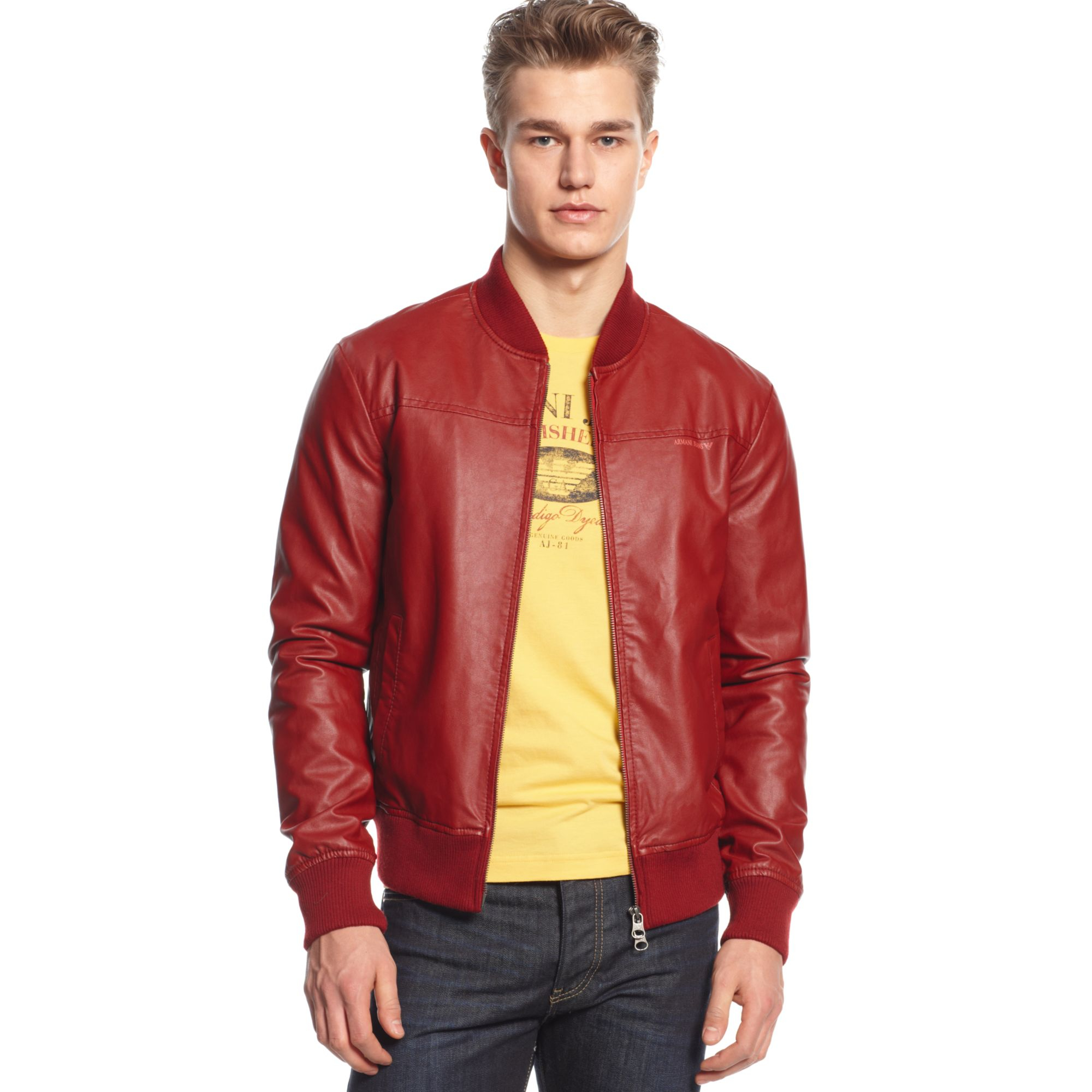 Armani Red Leather Jacket Sweden, SAVE 34% 