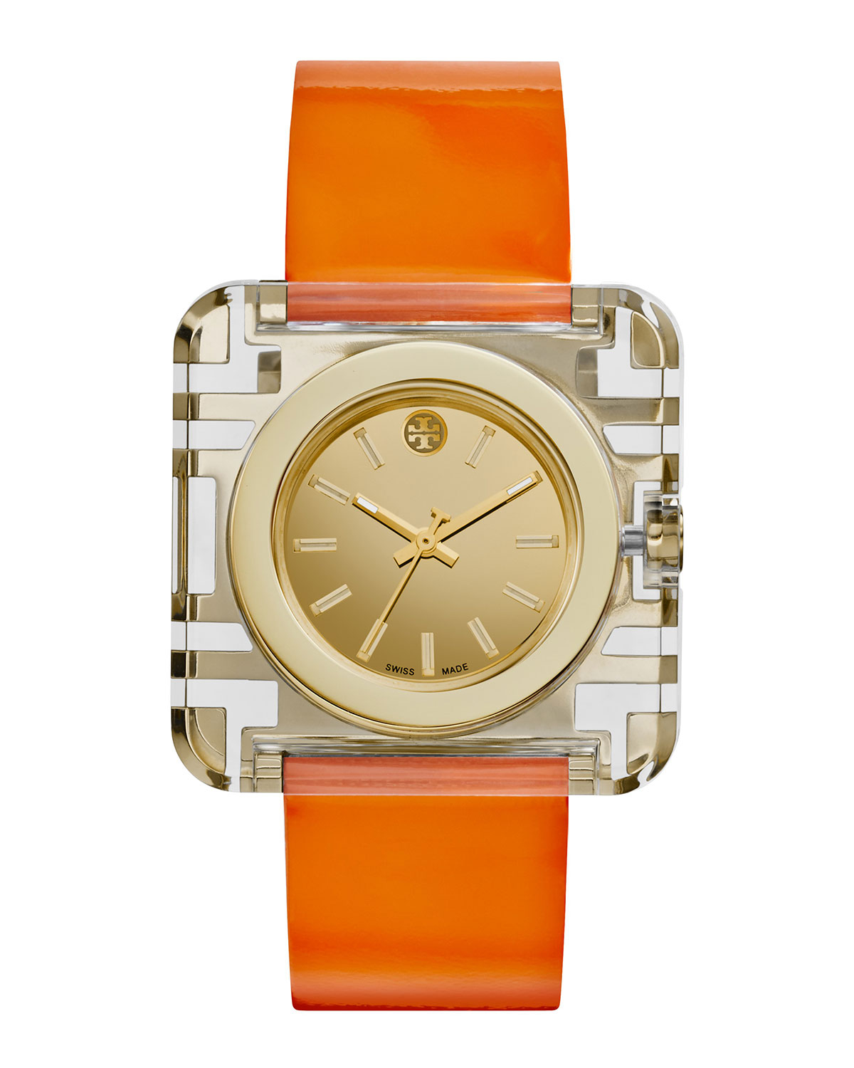 Tory Burch Izzie Leather-Strap Golden Watch in Orange | Lyst