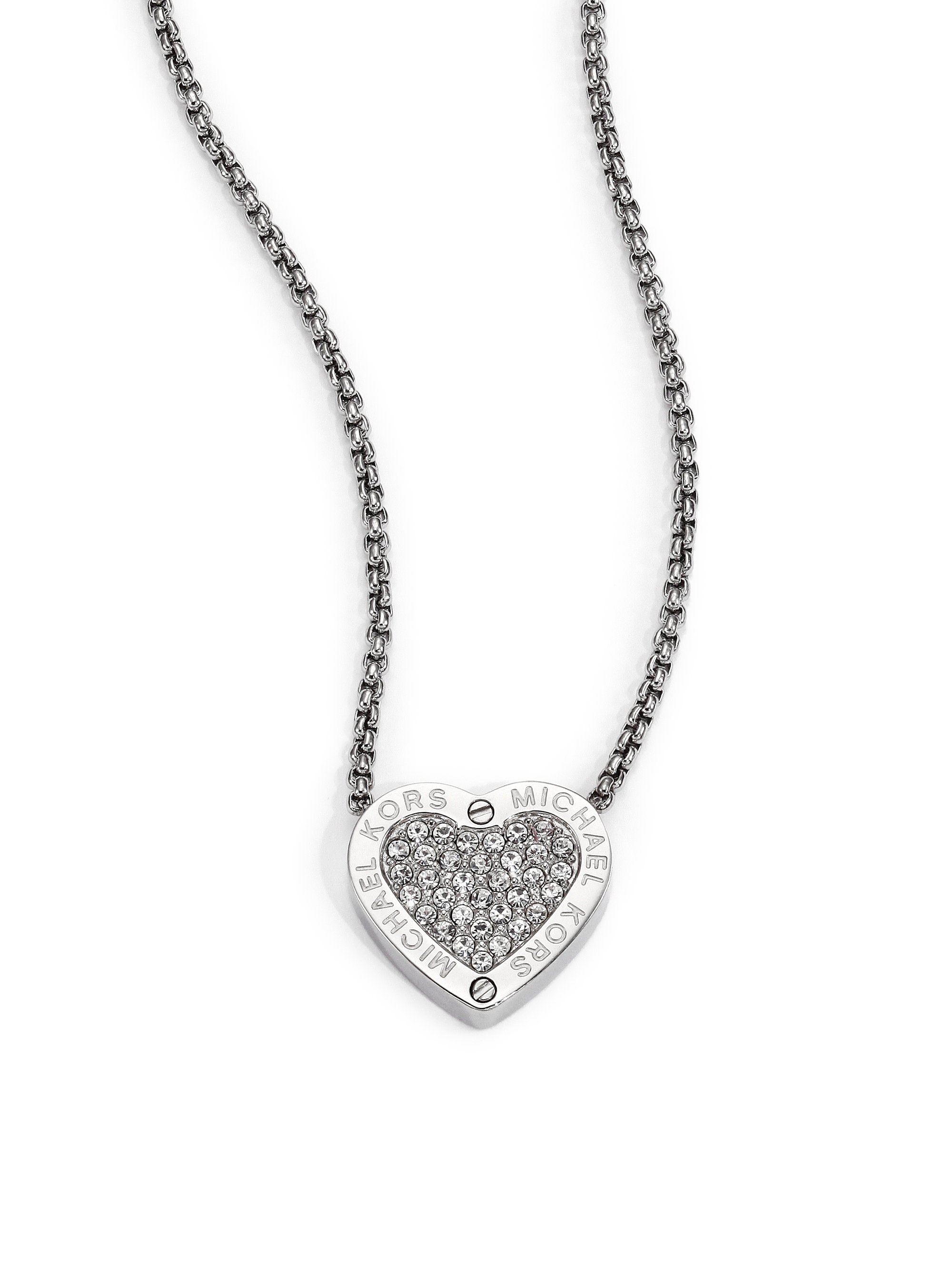 Michael Kors Heritage Hearts Pave Necklace/silvertone in Metallic - Lyst