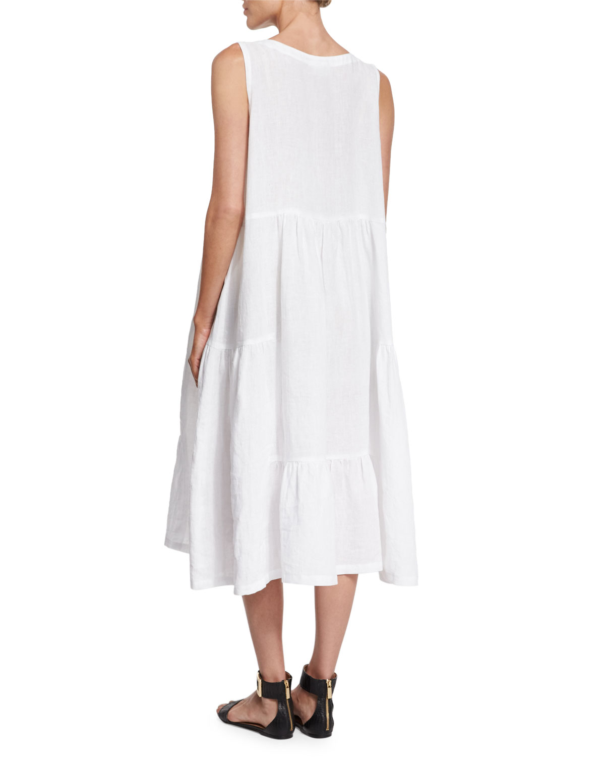 Eskandar Sleeveless Tiered Linen A-line Dress in White - Lyst