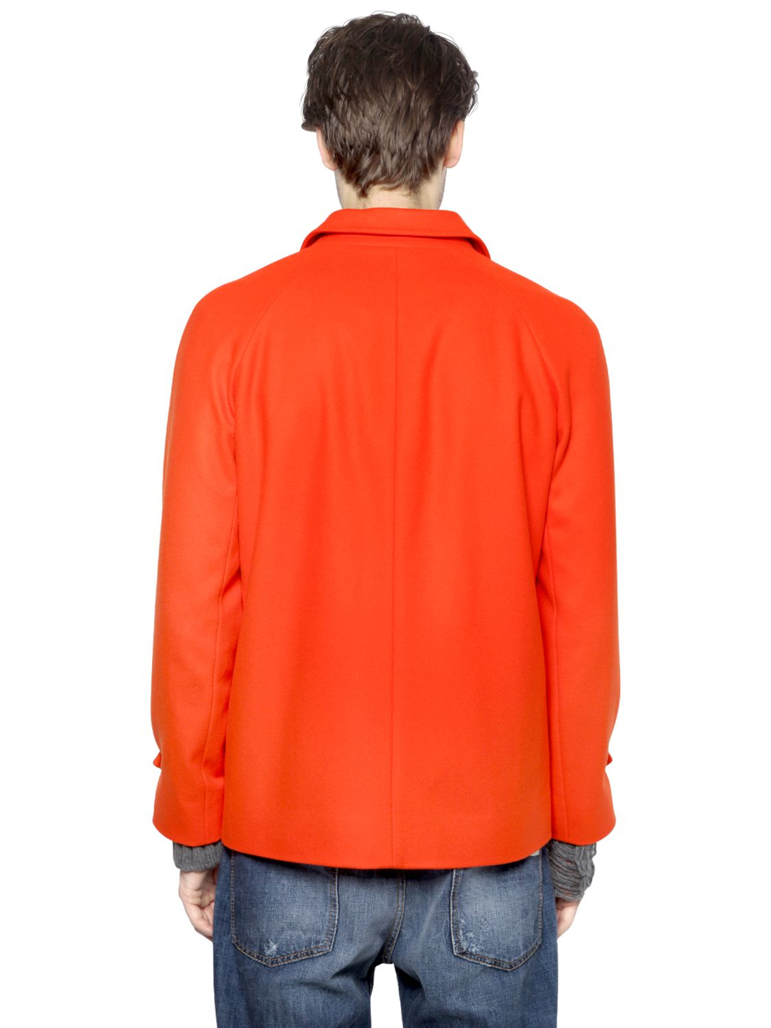 DSquared² Workhouse Wool Pea Coat in Orange for Men - Lyst