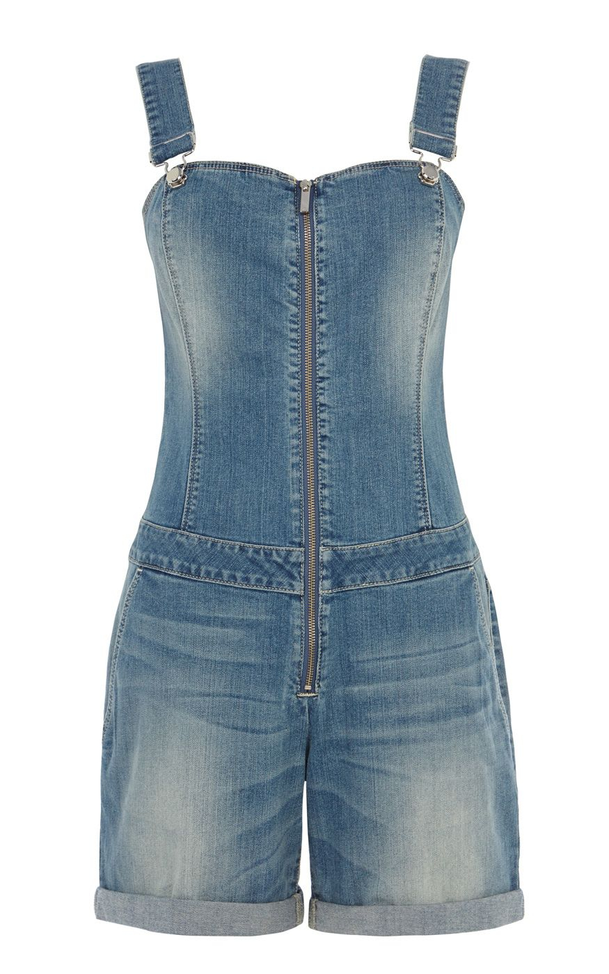 Karen millen Mid Wash Denim Playsuit in Blue Lyst