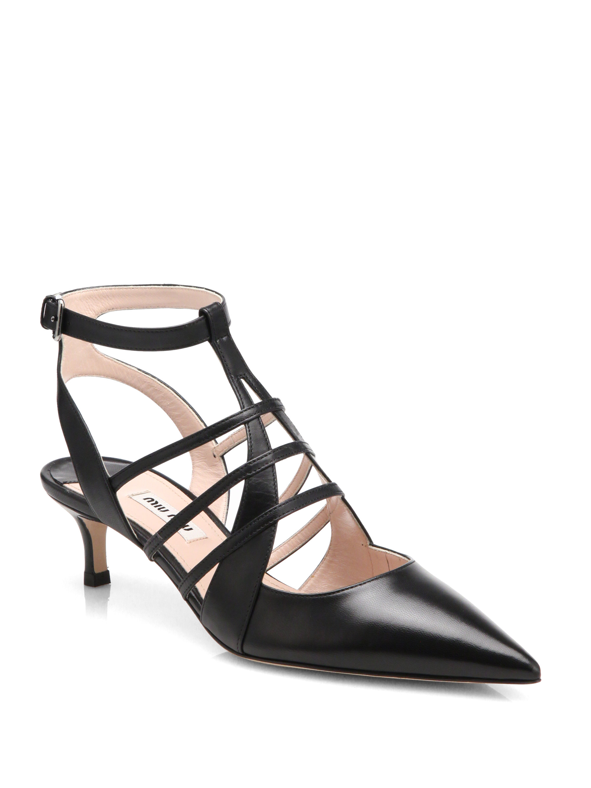 Lyst - Miu Miu Kitten Heel Leather Pumps in Black