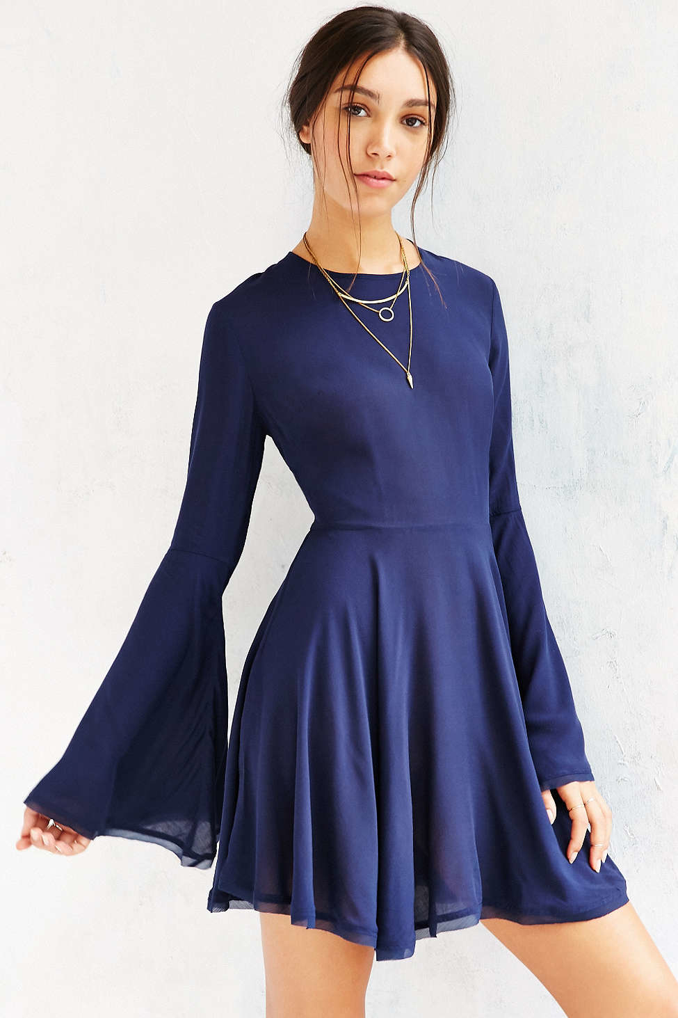 Ecote Sascha Bell Sleeve Dress in Blue