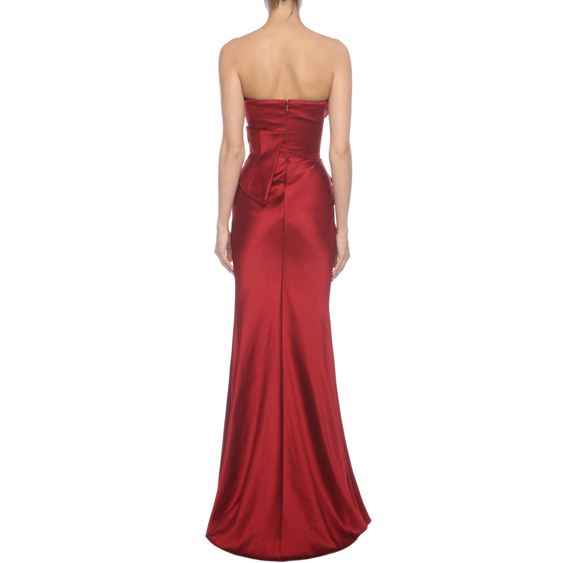 Alexander McQueen Satin Long Bow Bustier Dress in Deep Red (Red) - Lyst