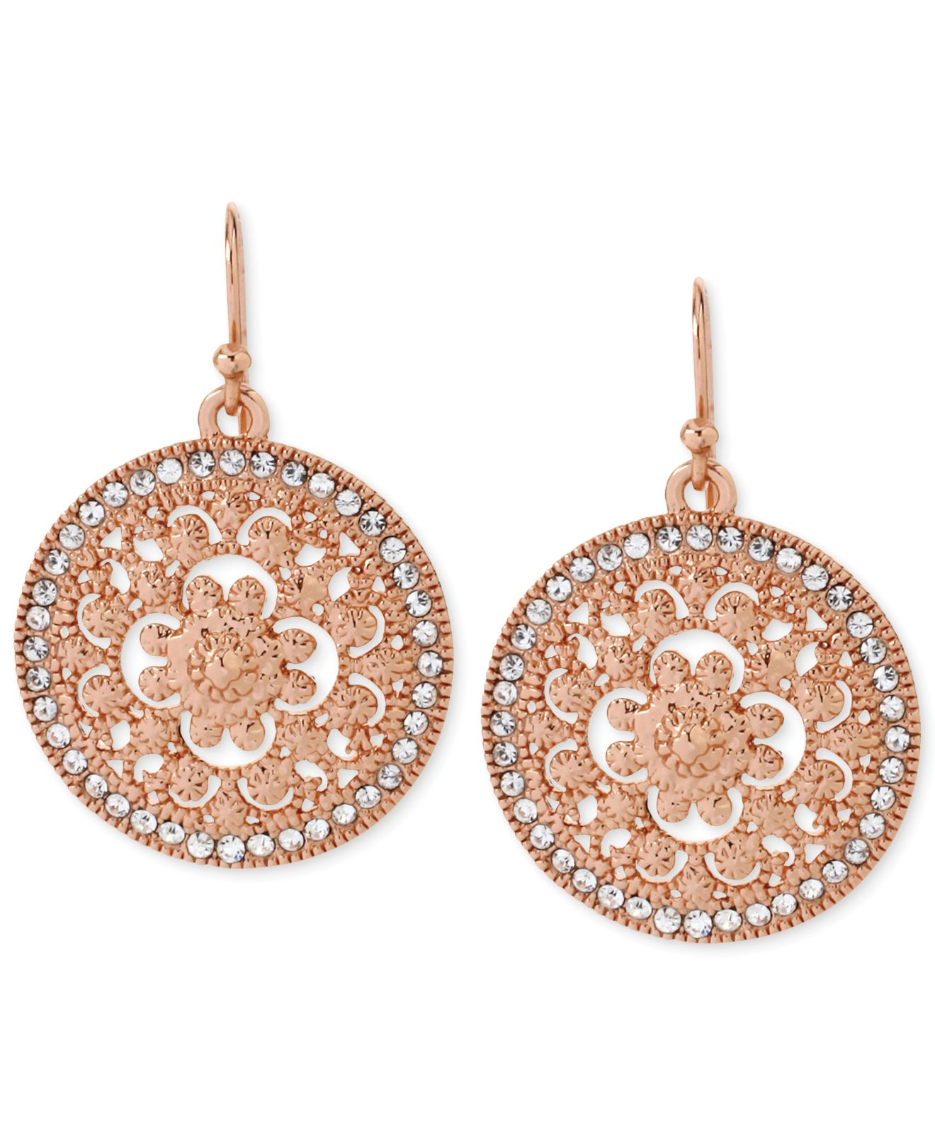 Hint of gold Crystal Filigree Circle Drop Earrings In 14k Rose Gold