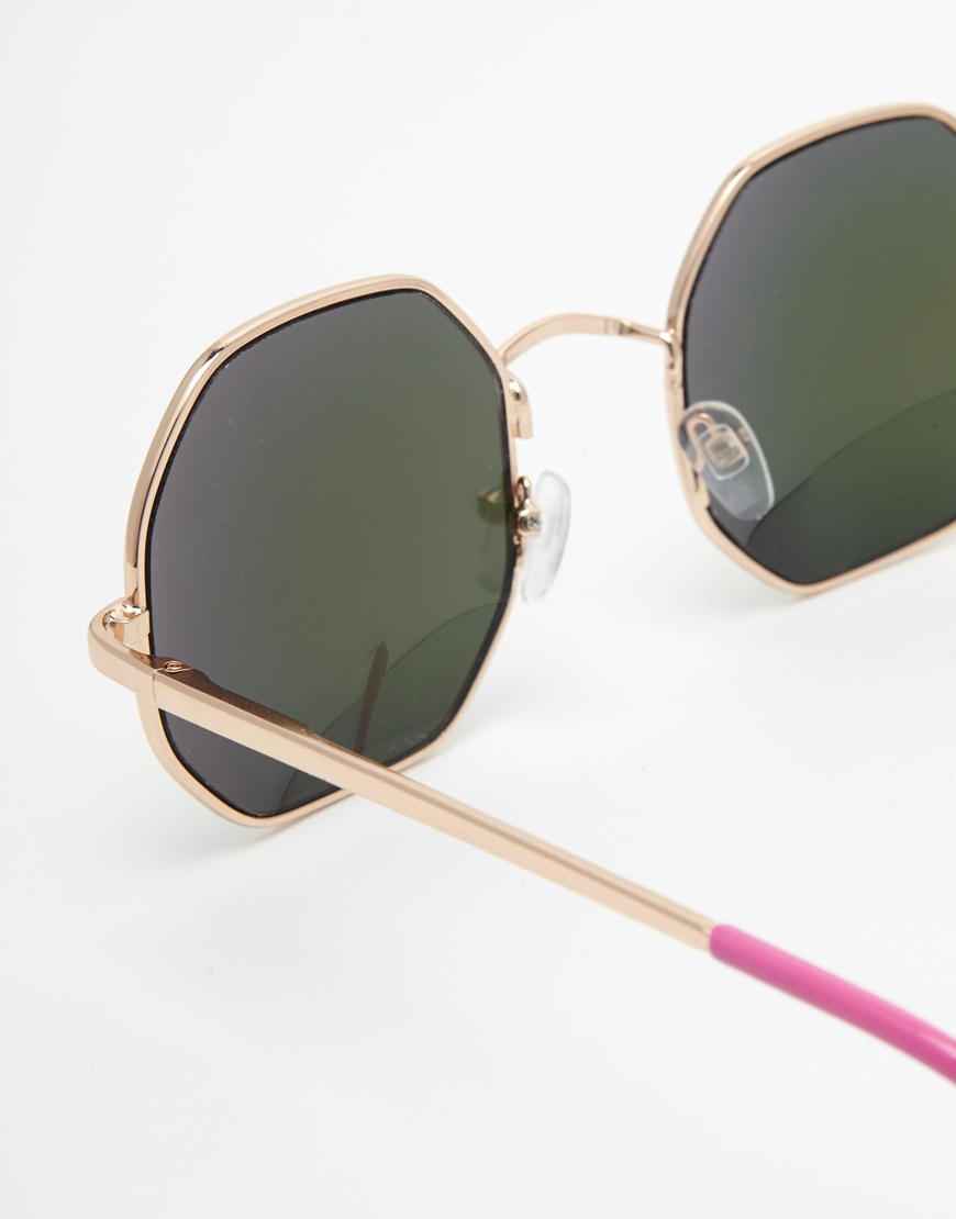 ASOS Hexagon Shape Sunglasses in Gold (Pink) Lyst