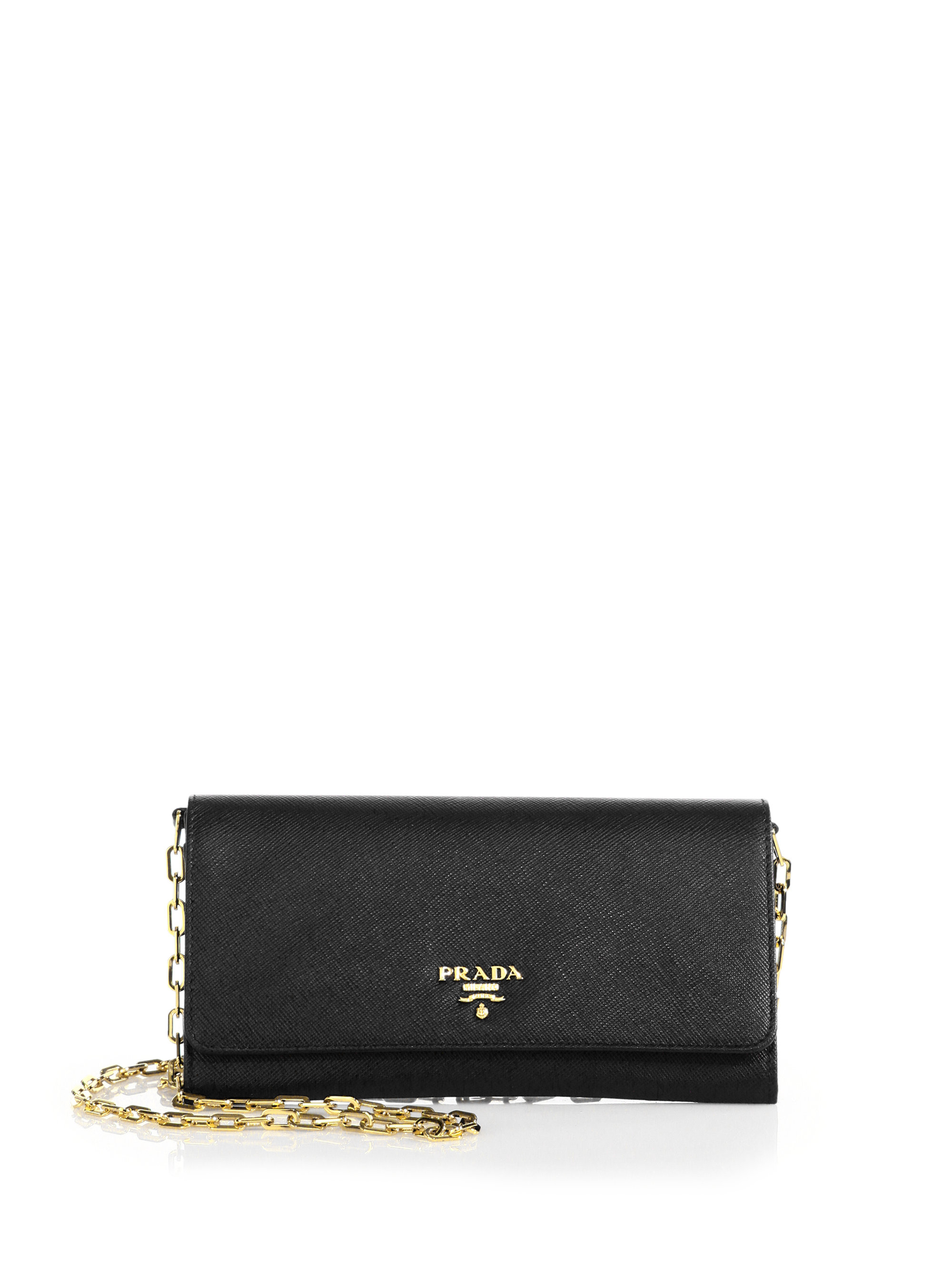 Prada Saffiano Leather Chain Wallet in Black | Lyst Prada Saffiano Leather Chain Wallet in Black | Lyst