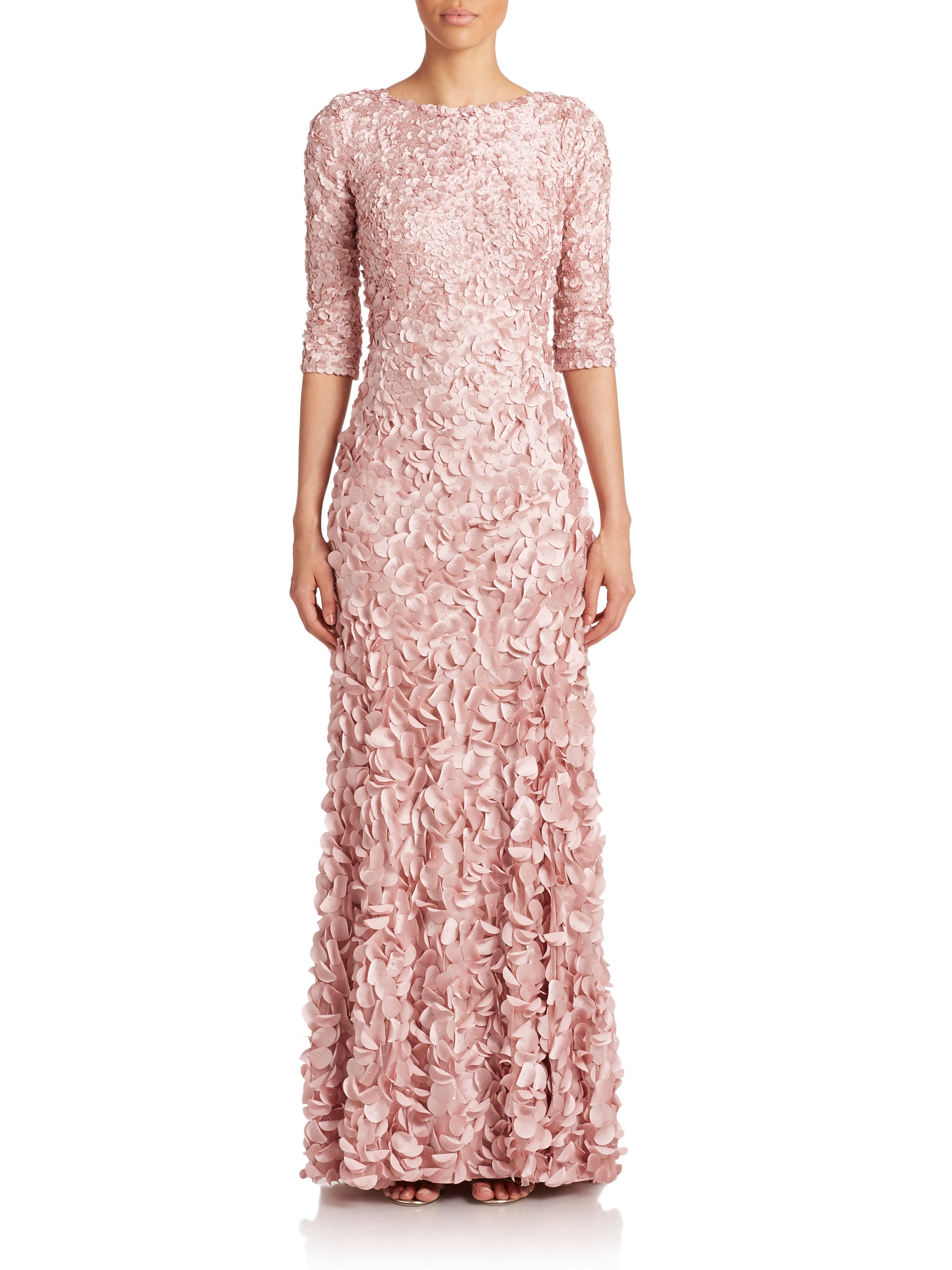 THEIA Synthetic Beaded Petal Gown in Dusty Rose (Pink) - Lyst