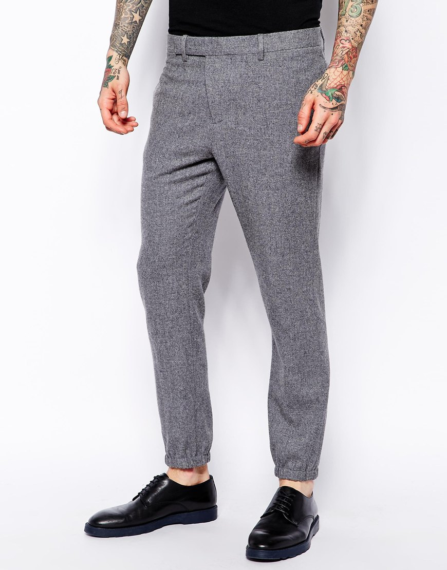 Lyst - Asos Tapered Fit Smart Cuffed Joggers in Gray for Men