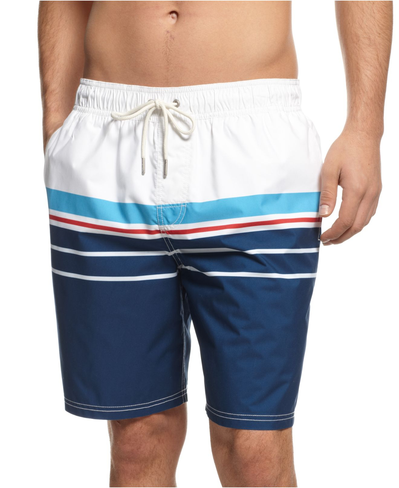 Tommy Hilfiger Big and Tall New Independent Striped Swim Trunks in Blue