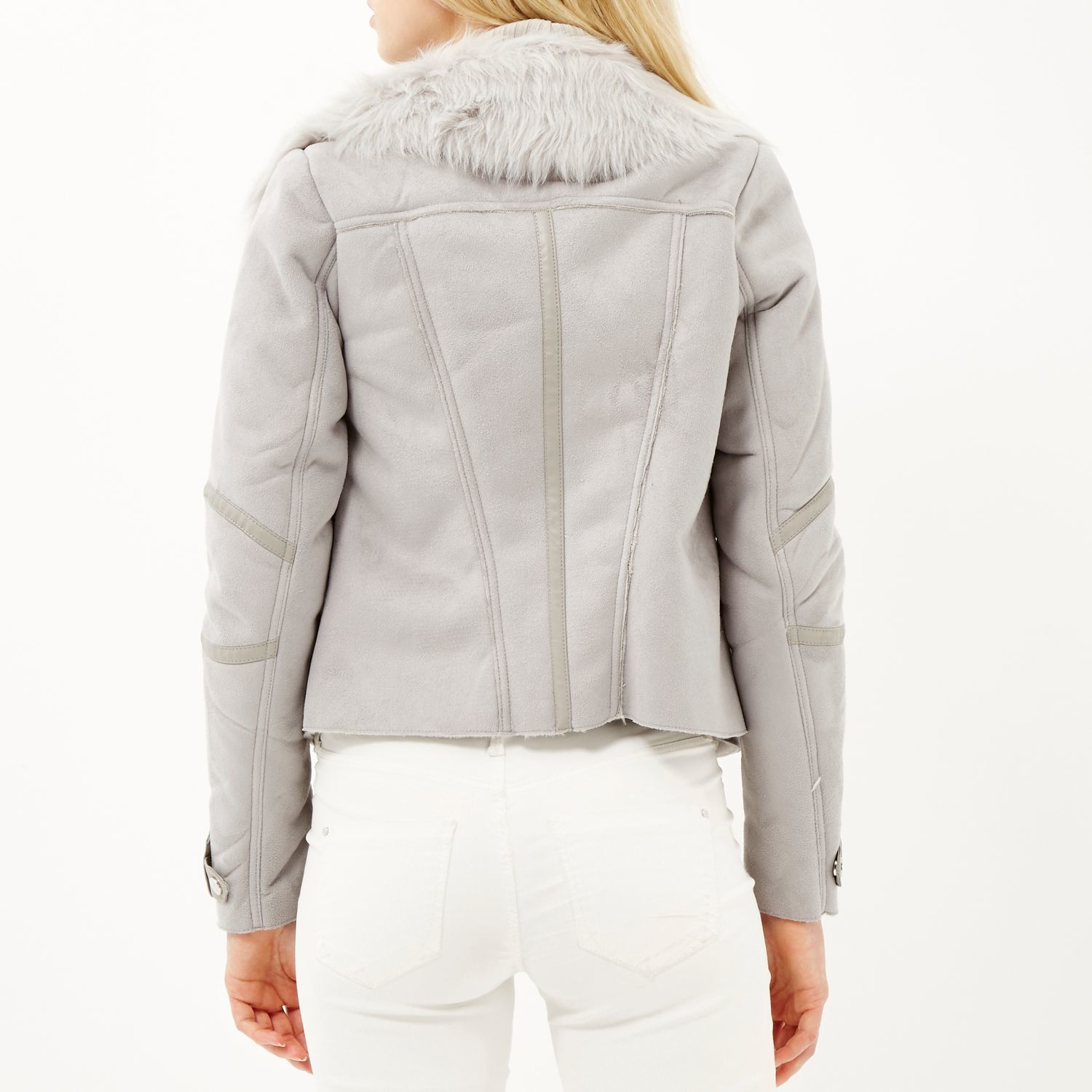 grey fur biker jacket