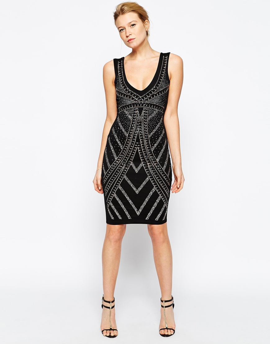 lipsy studded neck bodycon dress