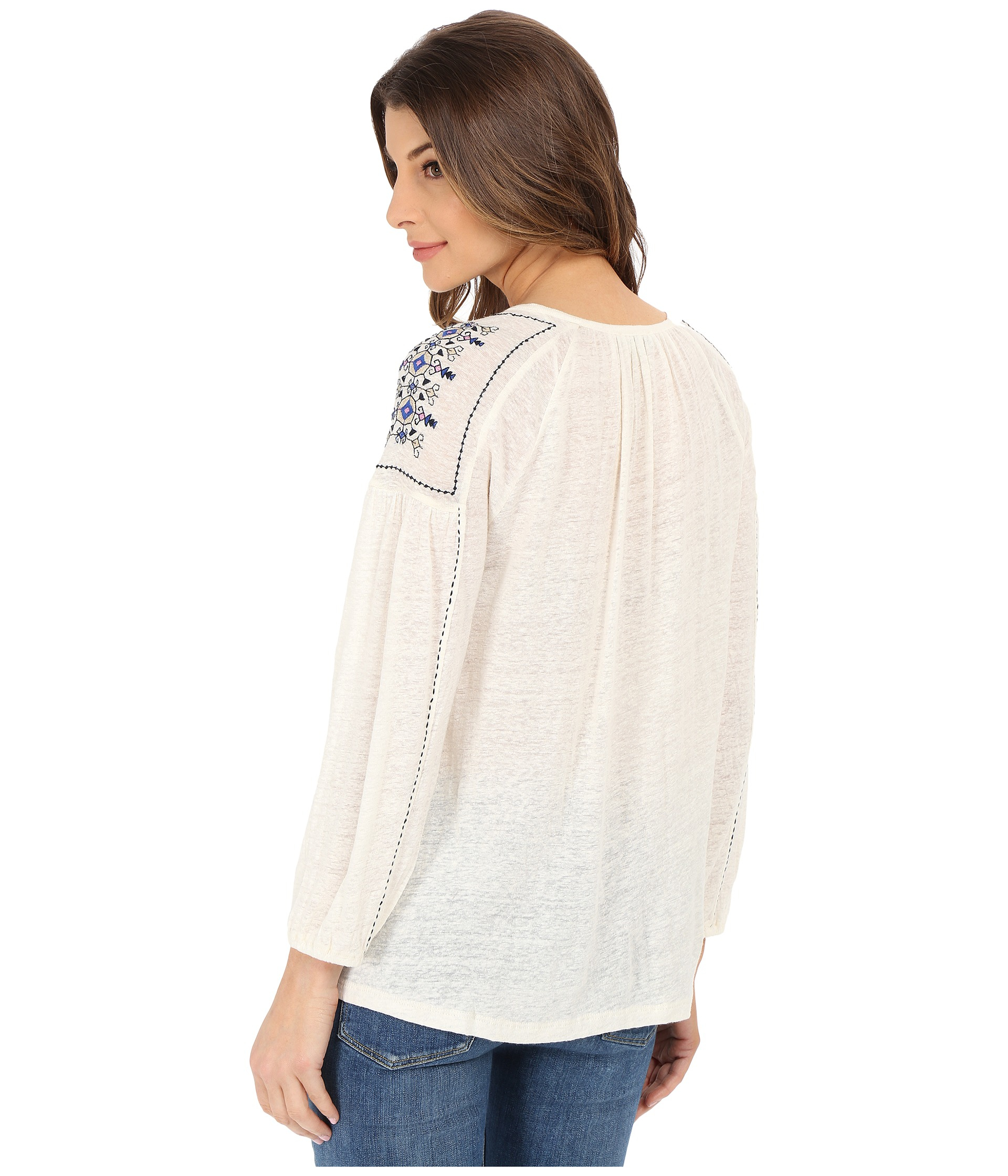 Lucky Brand Embroidered Peasant Top in White - Lyst