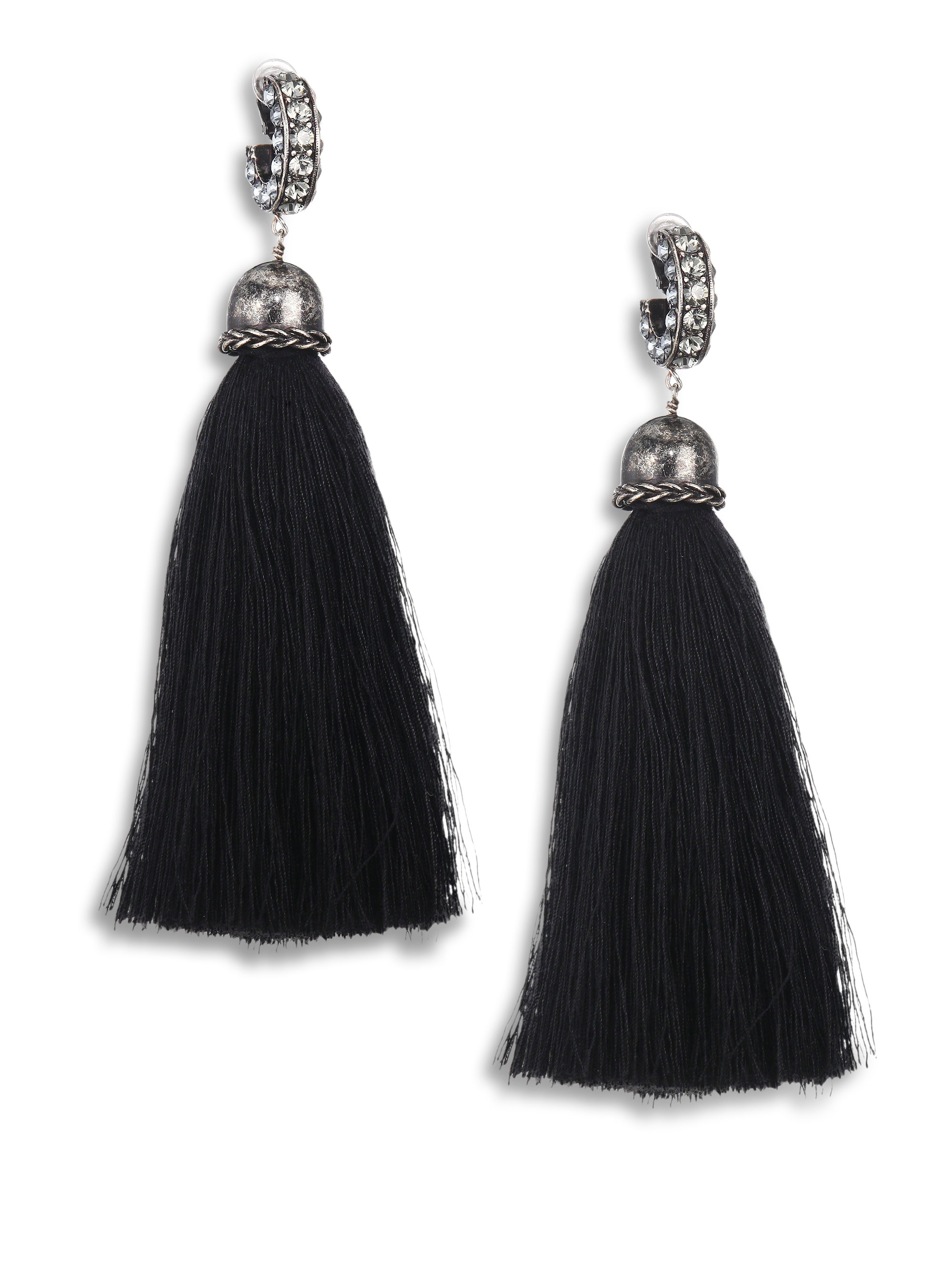 black tassel clip on earrings