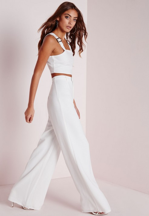 Missguided Tall Premium Crepe Wide Leg Pants White in White | Lyst
