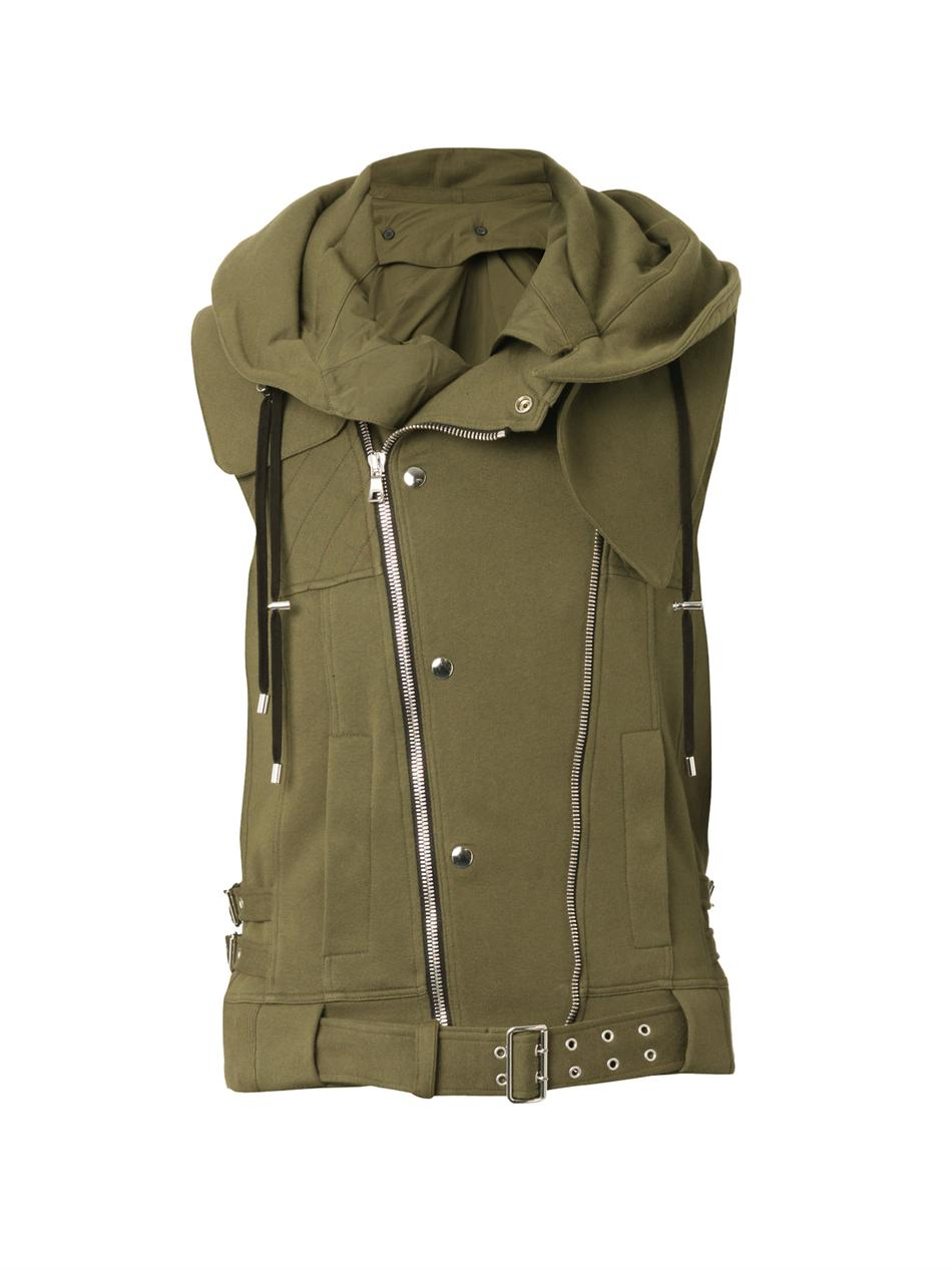 Balmain Hooded Cotton Gilet in Green for Men Lyst