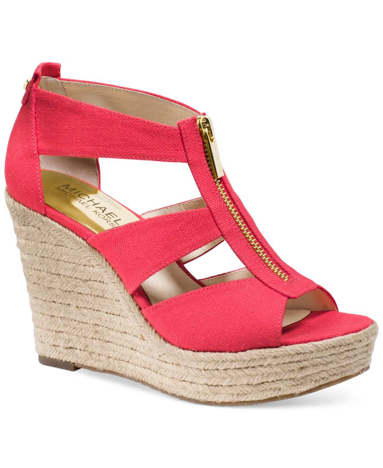 Michael Kors Leather Michael Damita Platform Wedge Sandals in Red - Lyst