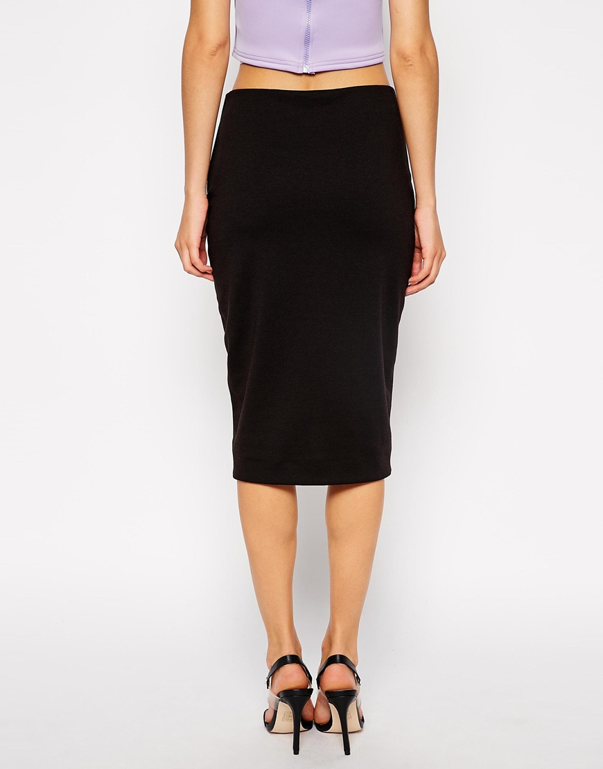 ASOS Pencil Skirt With Curved Centre Front Split in Black - Lyst