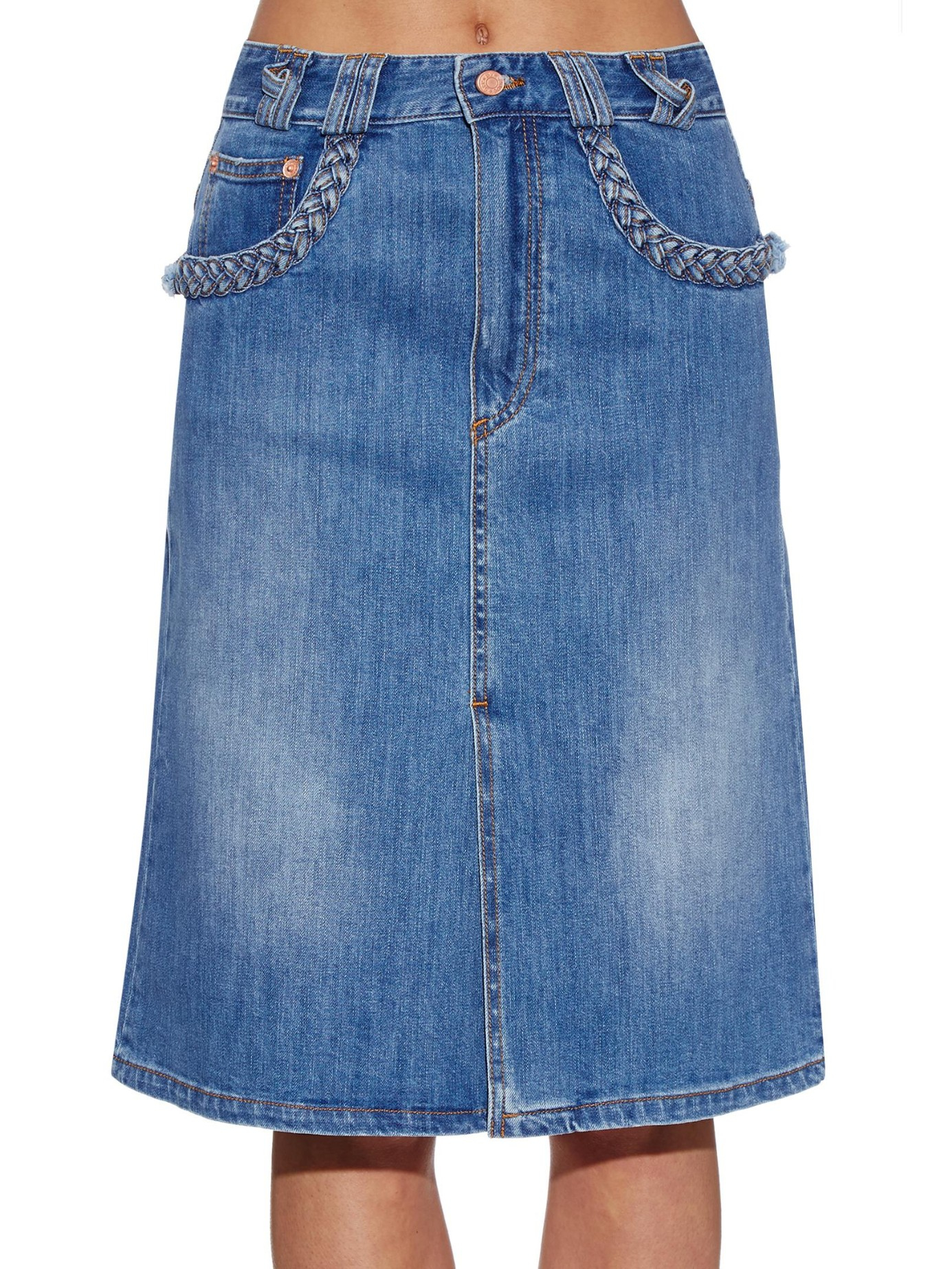 See By Chloé Braid-Detail Denim Skirt in Blue | Lyst