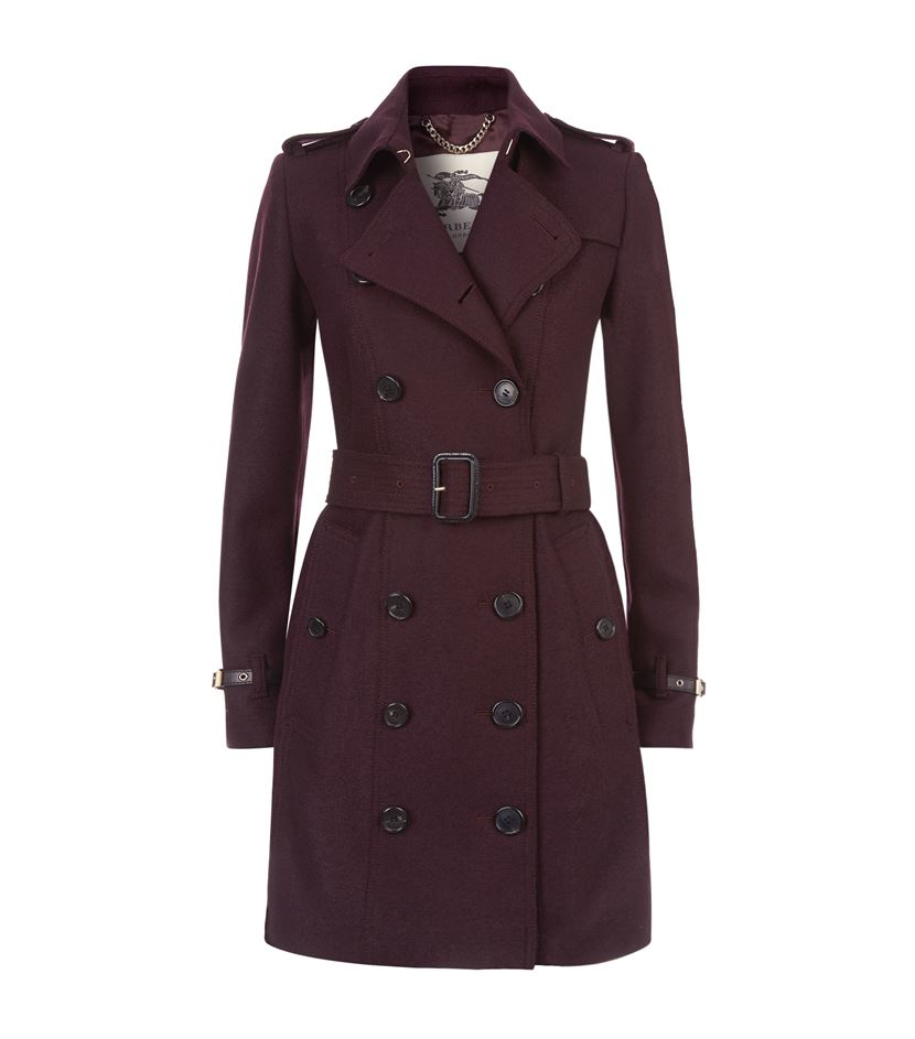 Burberry Swannington Leather Trim Wool Trench Coat in Purple | Lyst