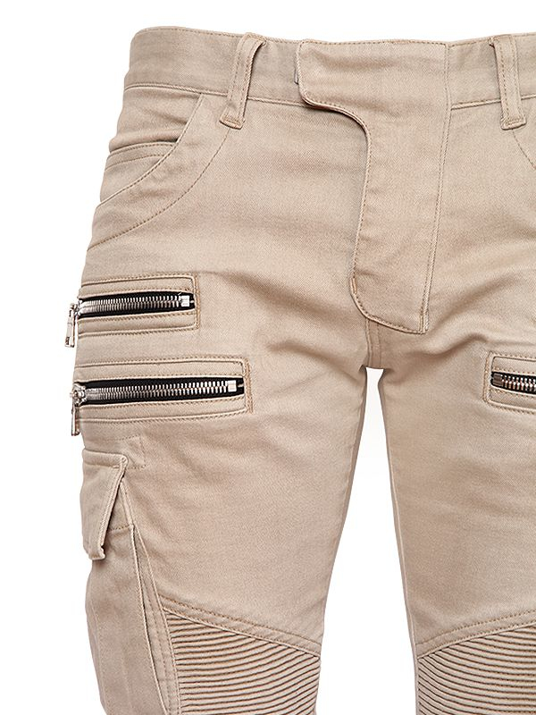 Balmain 17cm Cargo Biker Stretch Denim Jeans in Beige (Natural) for Men -  Lyst