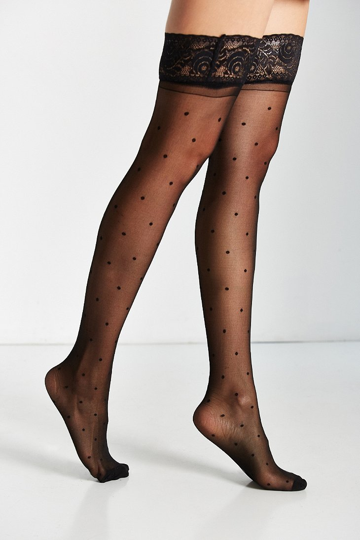 Urban Outfitters Polka Dot Nylon Thigh High Stocking in Black