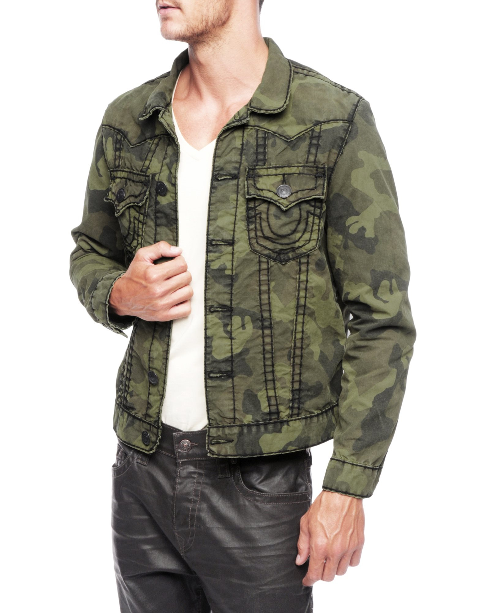 True Religion Jimmy Olive Green Super T Camo Mens Jacket for Men