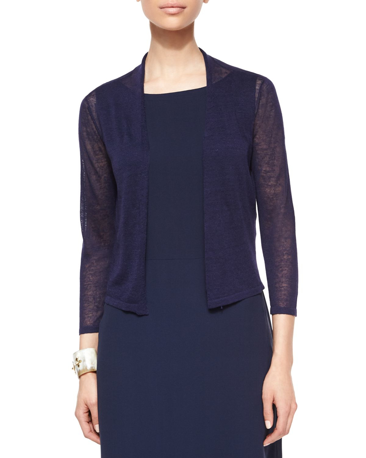 Eileen Fisher 3/4sleeve Sheer Cropped Cardigan in Midnight (Blue) Lyst