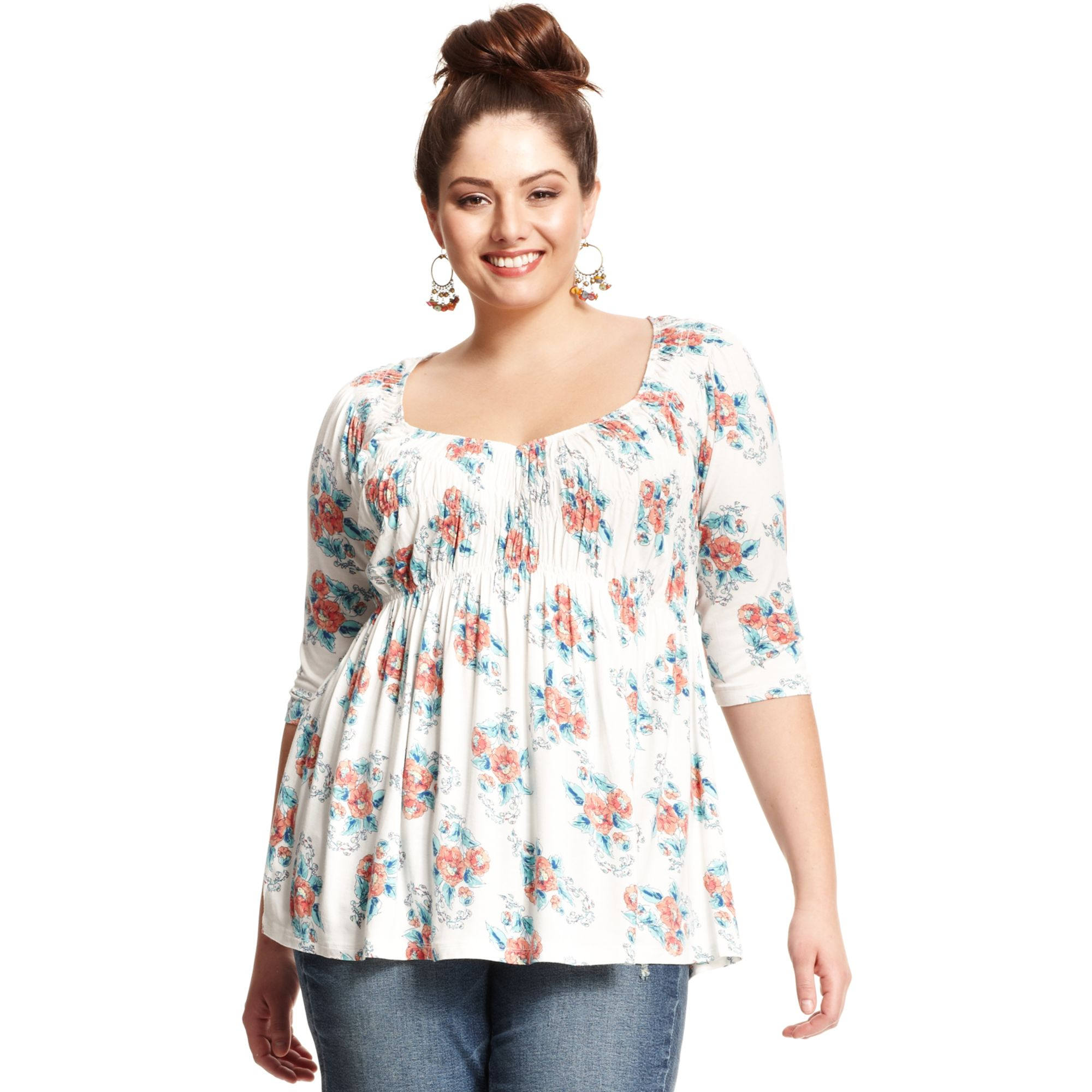 American Rag Plus Size Three-quarter Sleeve Floral Print Babydoll Top | Lyst