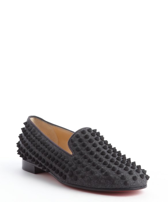 Christian louboutin Grey and Black Rolling Spikes Loafers in Gray ...
