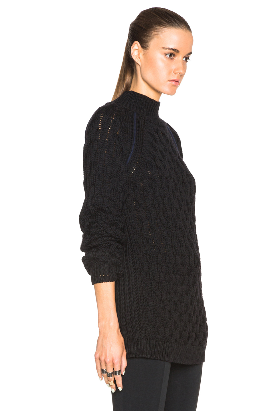 Mugler Cable Knit Open Back Sweater in Black Lyst
