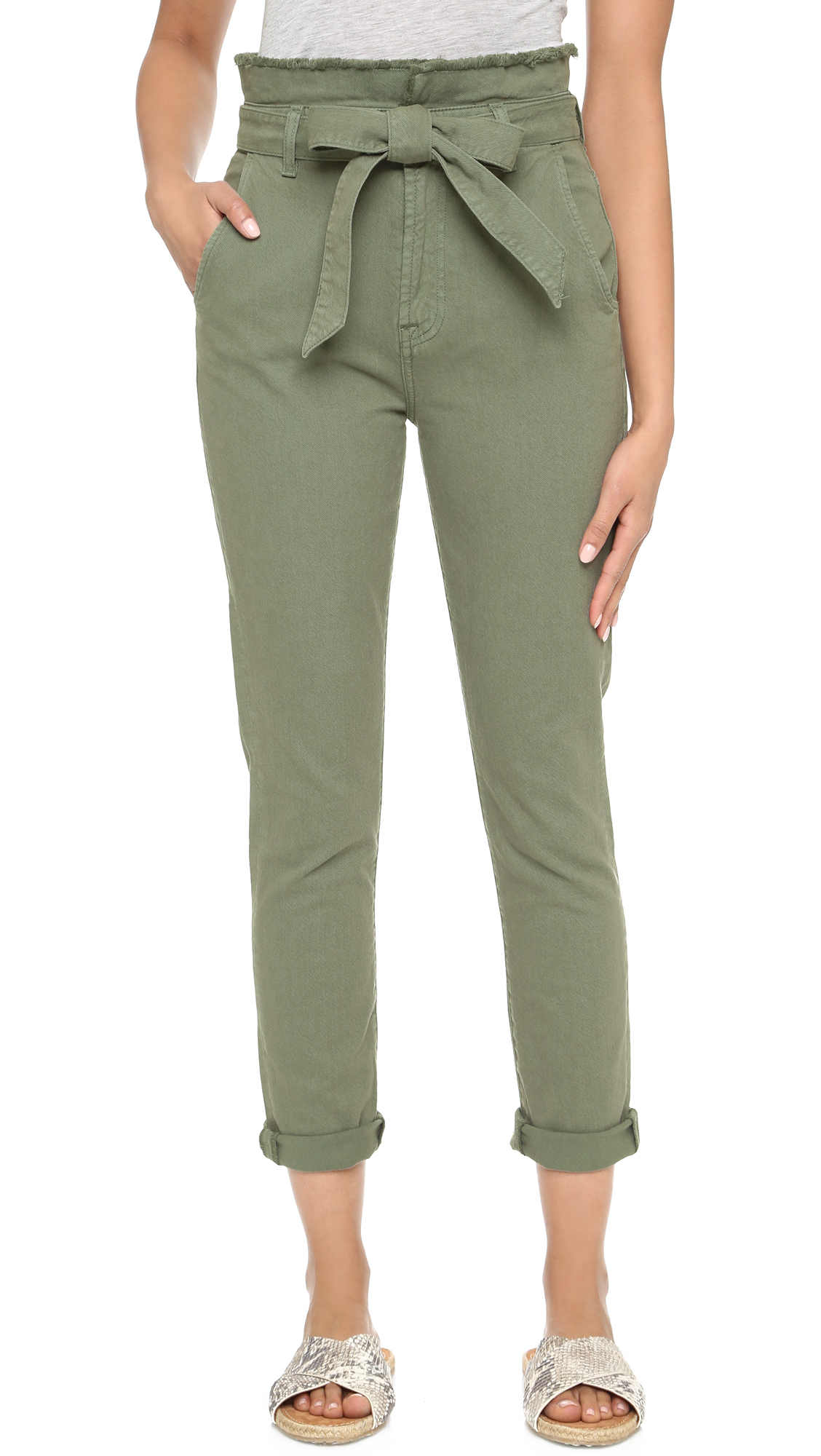 7 For All Mankind Paper Bag Waist Jeans - Fatigue in Green | Lyst