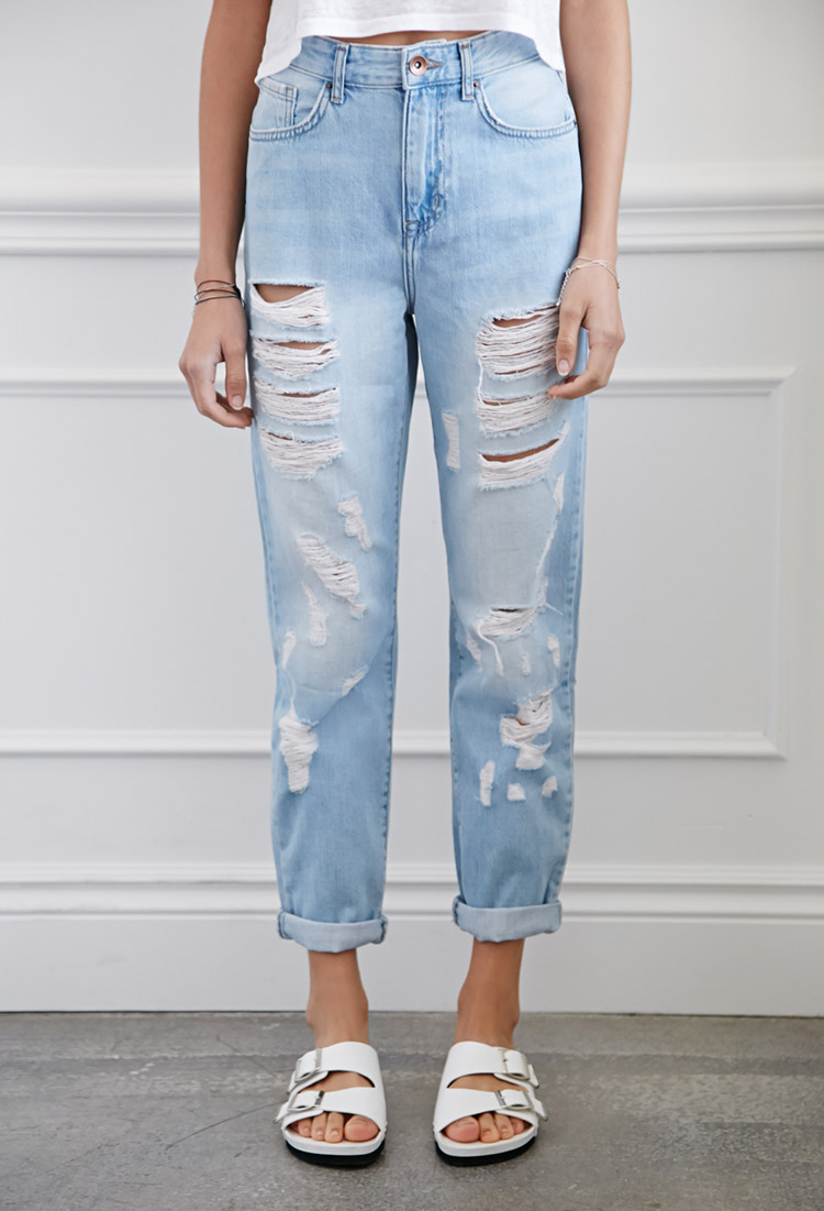 high waisted distressed boyfriend jeans