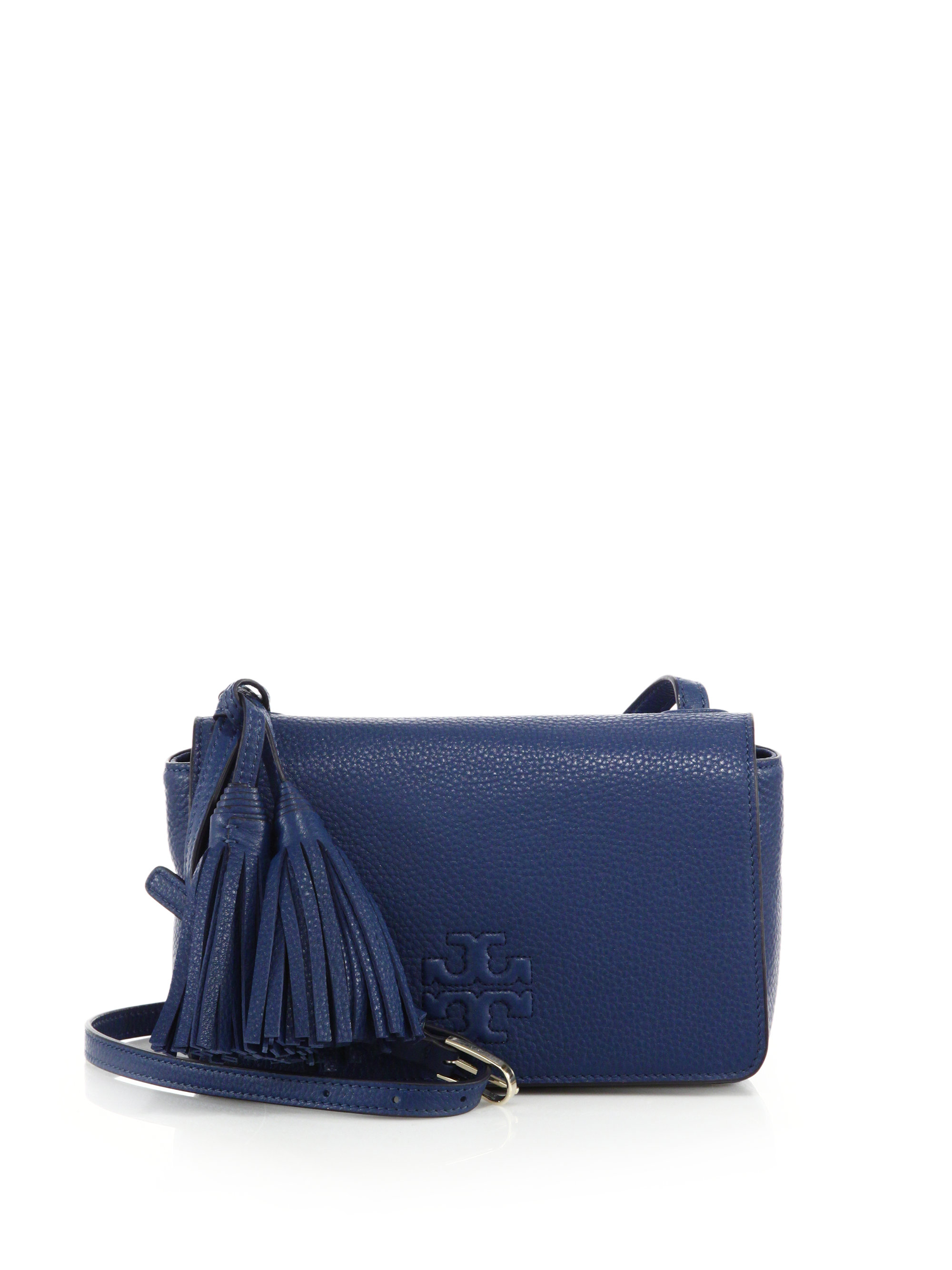 Tory Burch Thea Mini Leather Tassel Crossbody Bag in Blue | Lyst