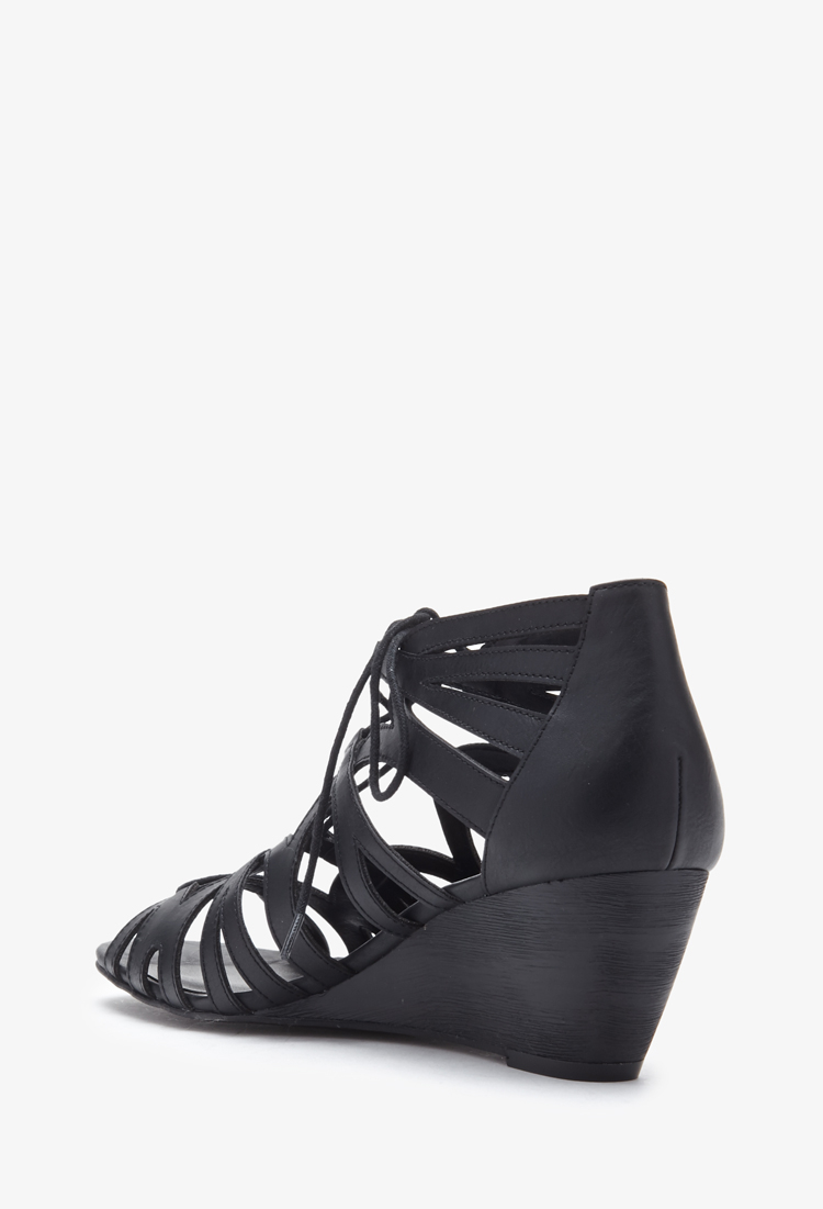 black lace platform sandals