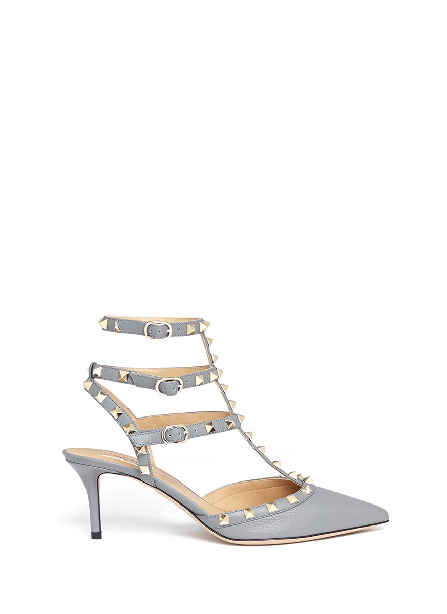 Valentino 'rockstud' Caged Leather Pumps in Grey (Gray) - Lyst