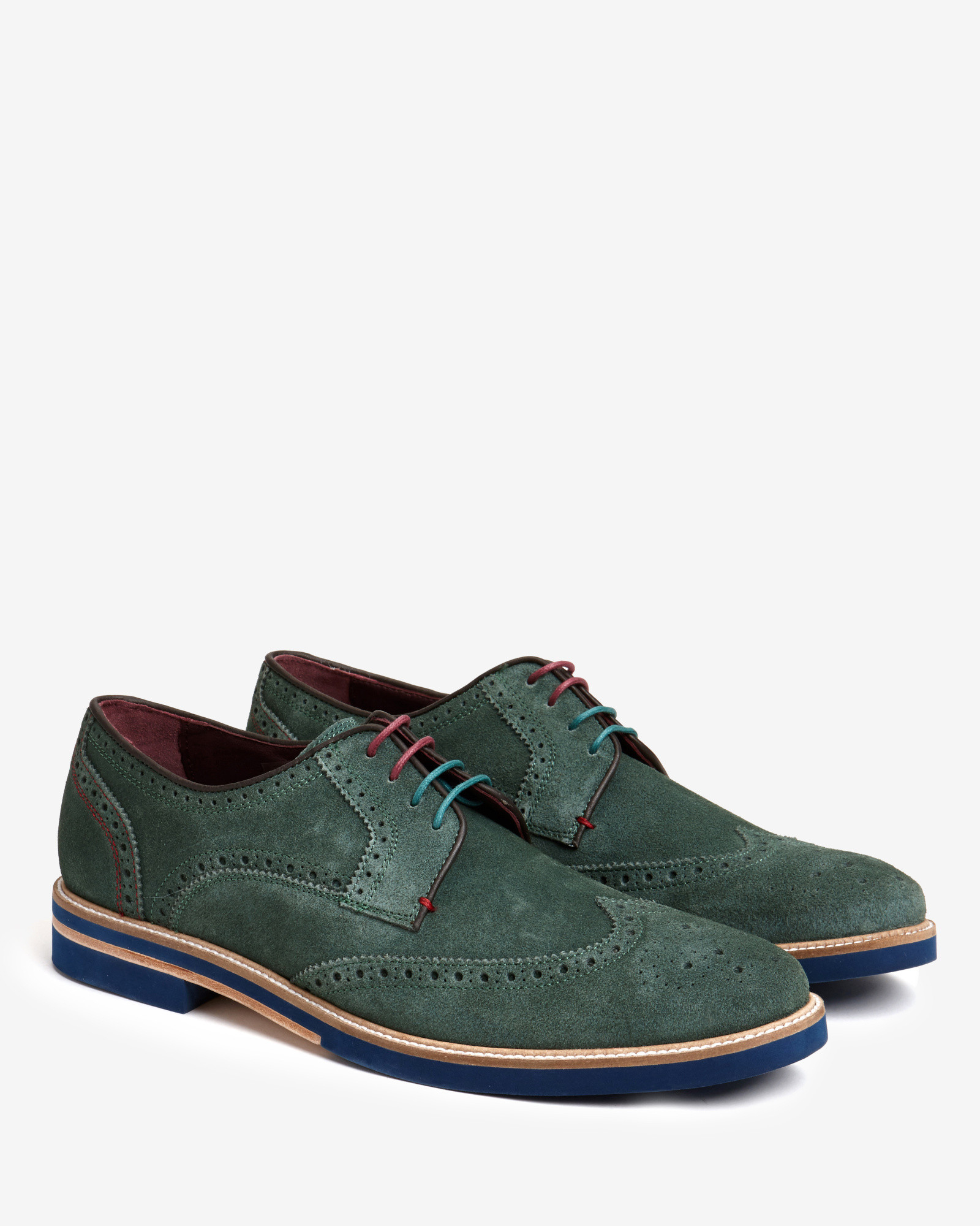 Ted Baker Suede Wingtip Derby Brogues in Green for Men | Lyst