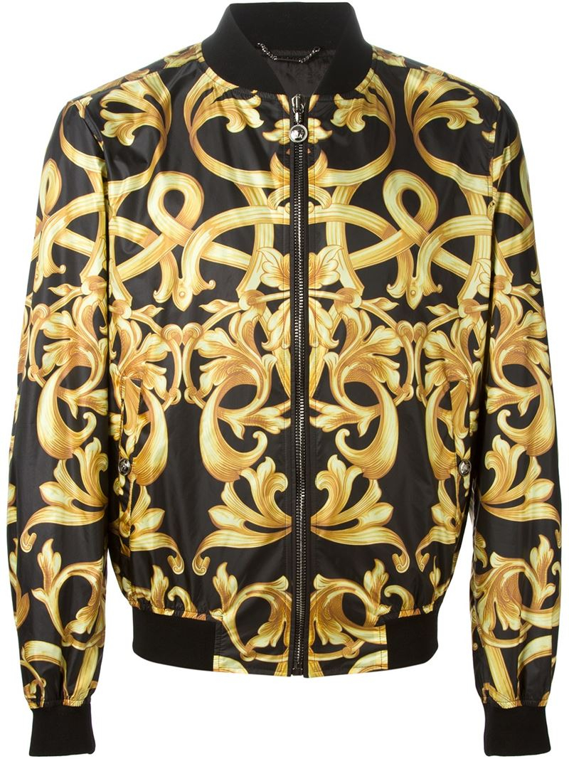 Versace Synthetic Baroque Print Shell Jacket in Black Gold (Black) for ...