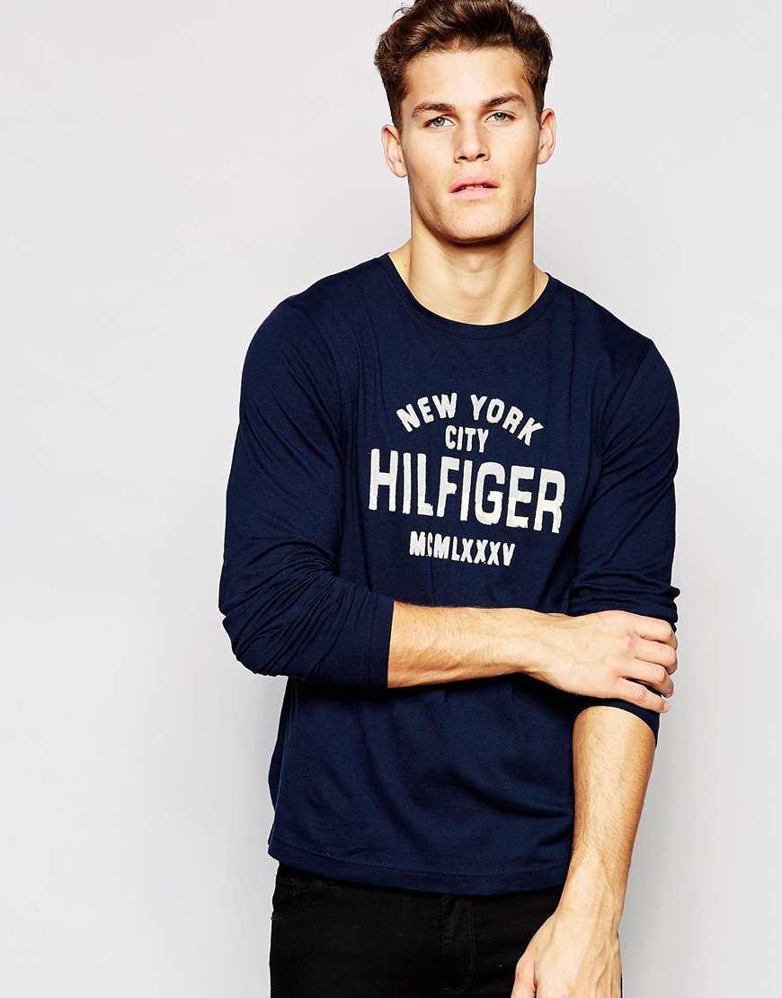 Tommy Hilfiger Long Sleeve T-shirt With New York Print In Navy in Blue for  Men - Lyst