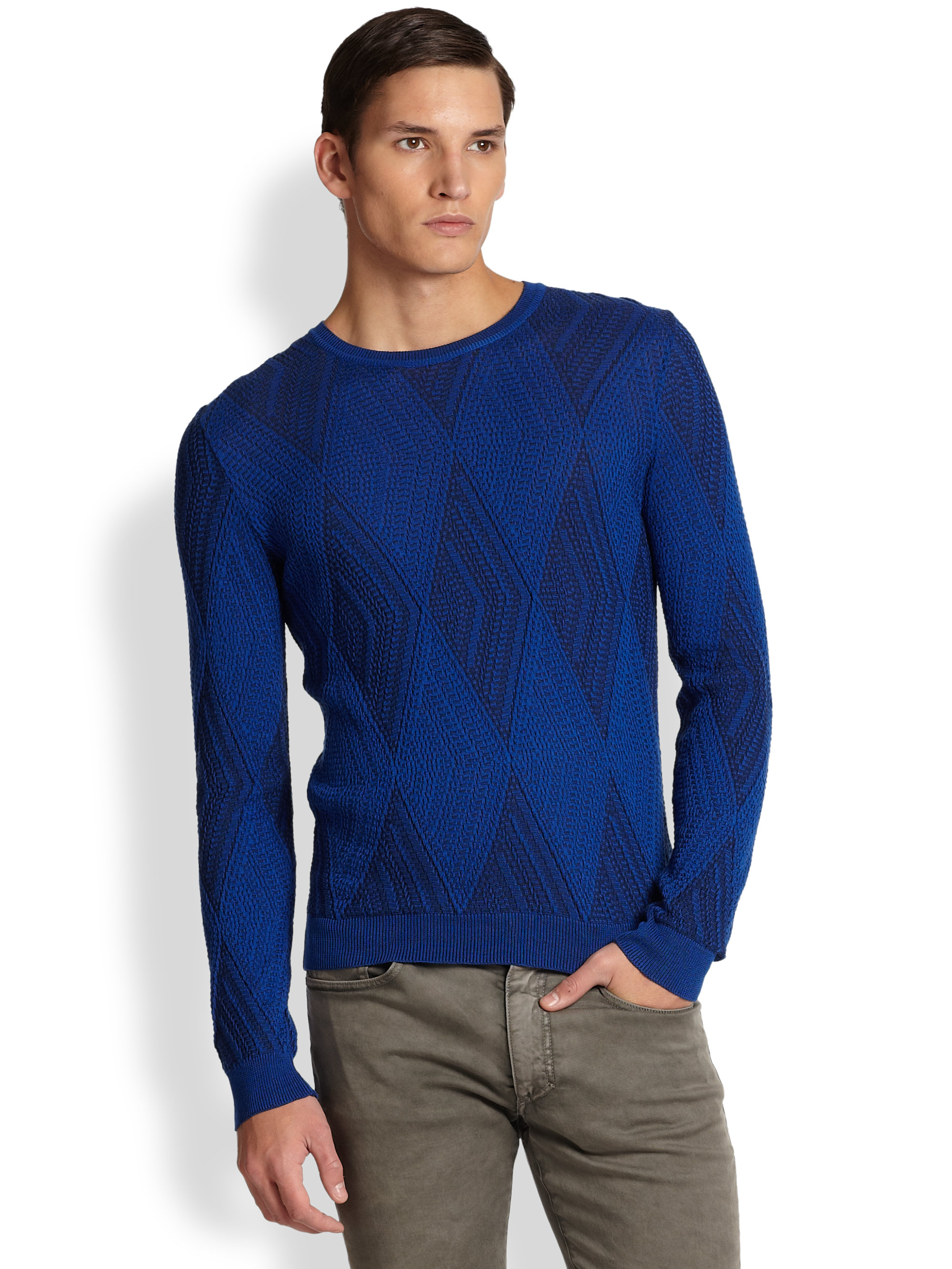 Versace Textured Knit Sweater in Blue for Men (NAVY) | Lyst